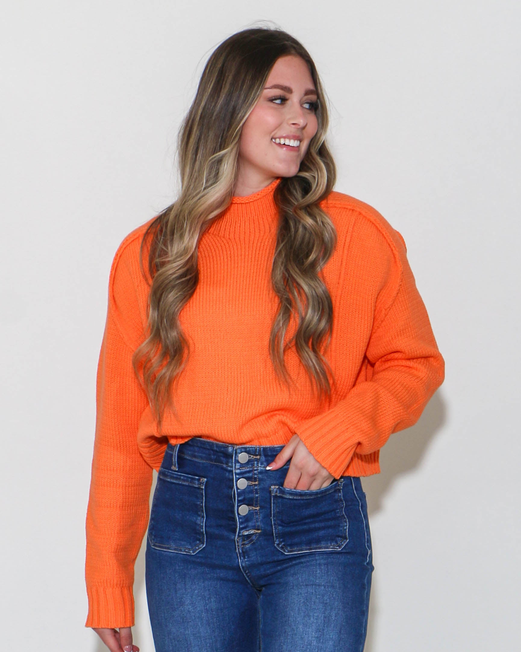 Solid Knit Oversized Sweater in Orange