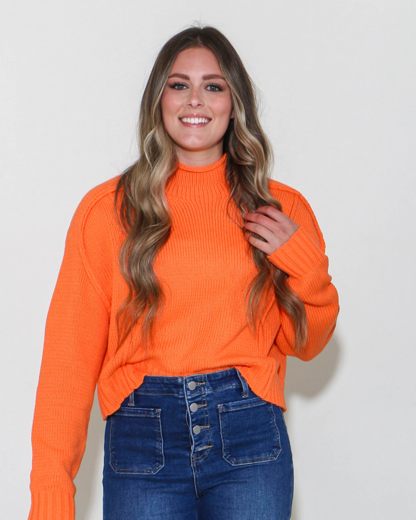 Solid Knit Oversized Sweater in Orange