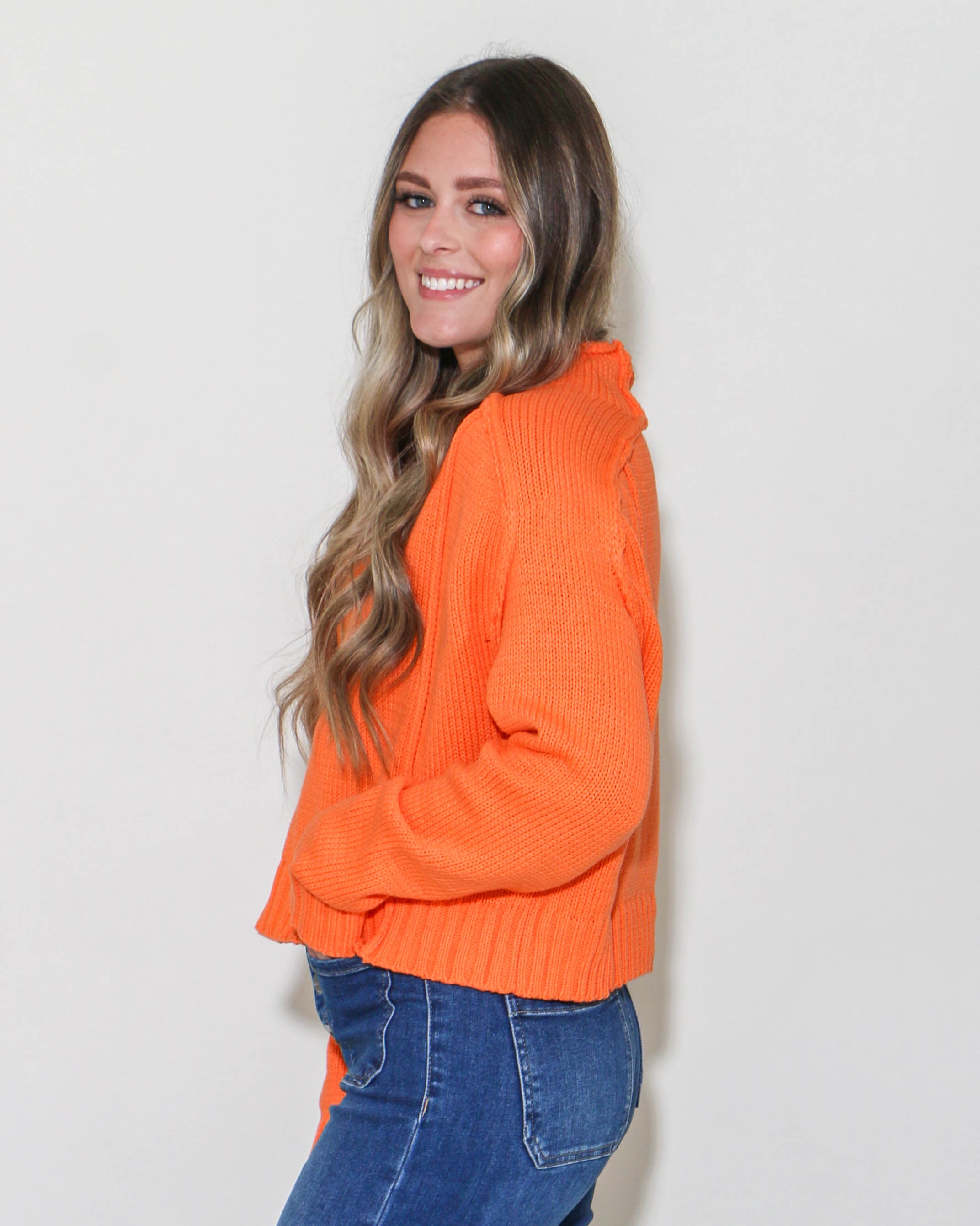 Solid Knit Oversized Sweater in Orange