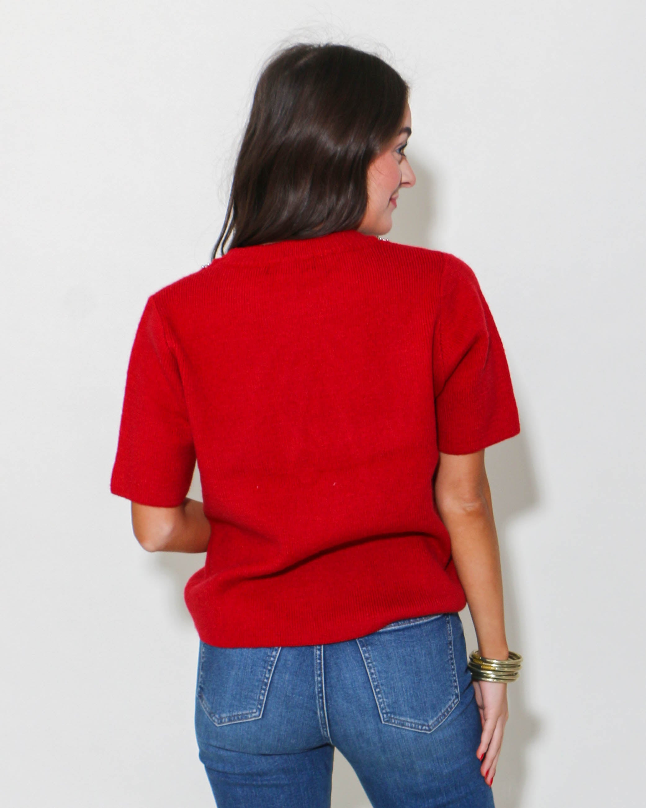 Knit Bow Sweater in Red