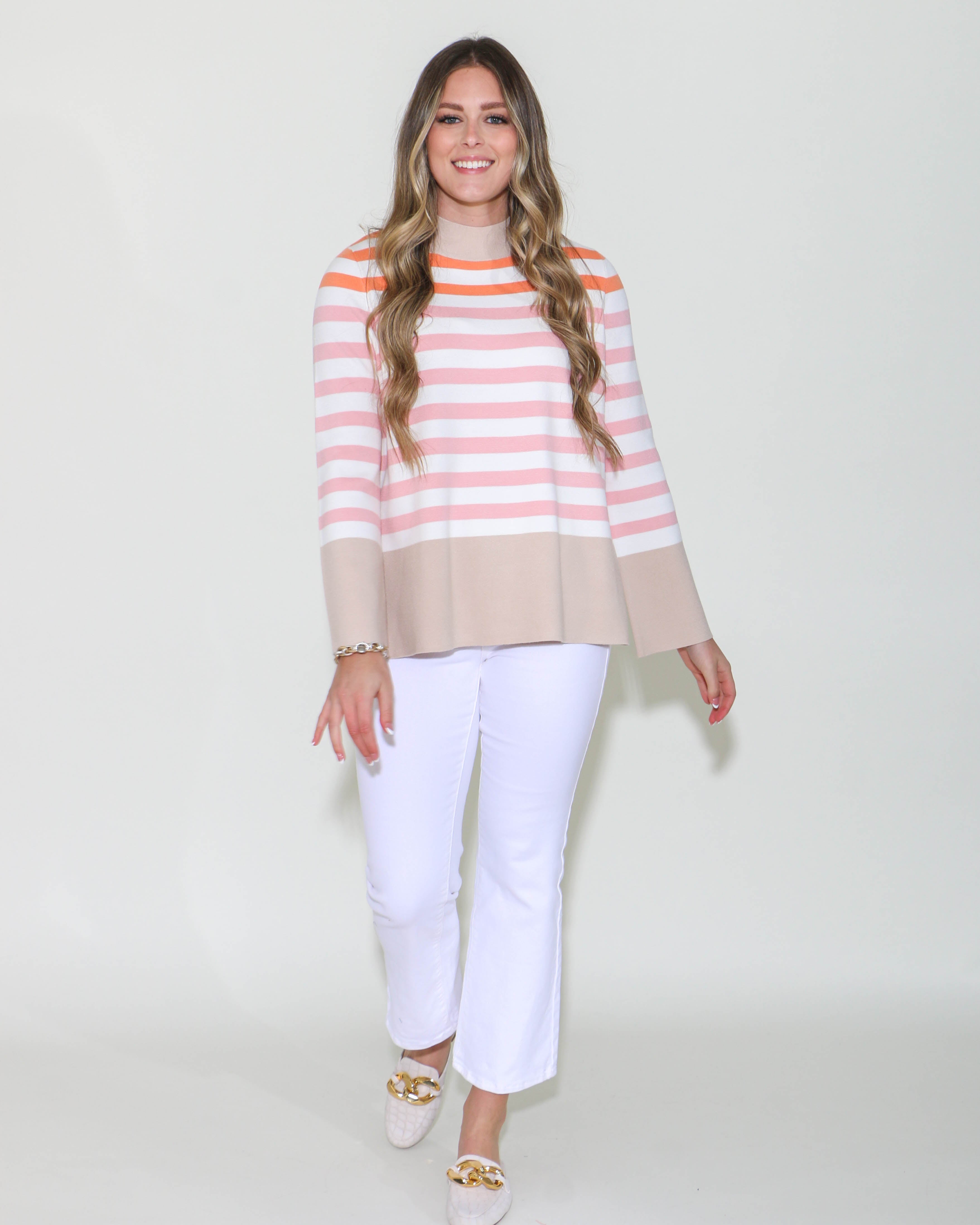 Stripe Mock Neck Tunic Sweater