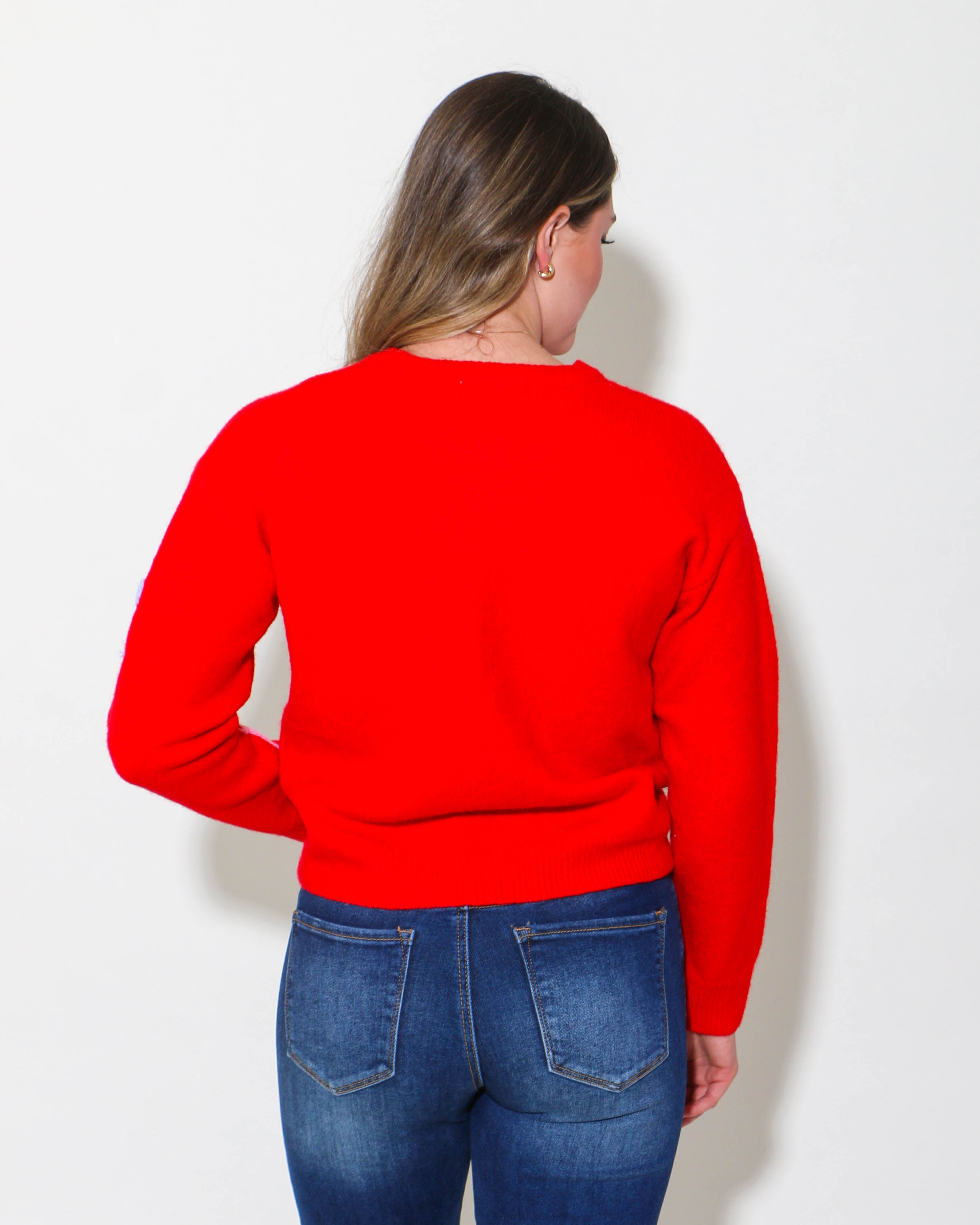 Multi Color Red Bow Knit Sweater