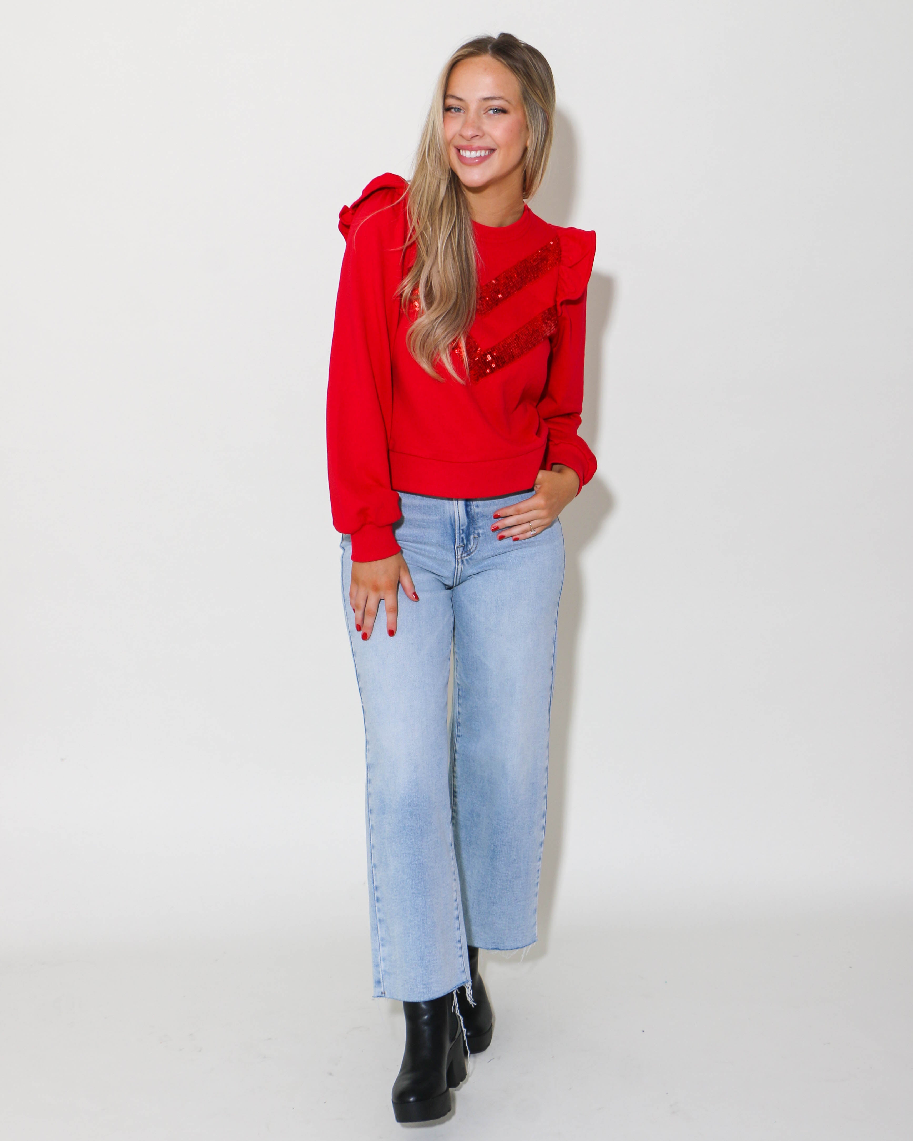 Red Sequin Pullover Top