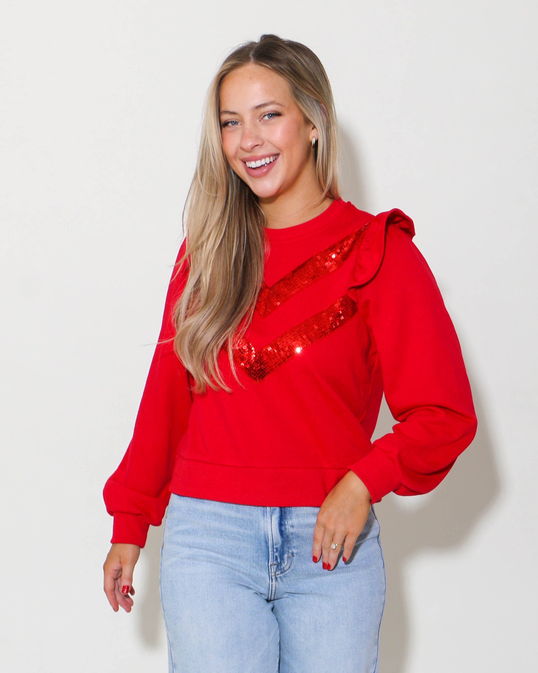 Red Sequin Pullover Top