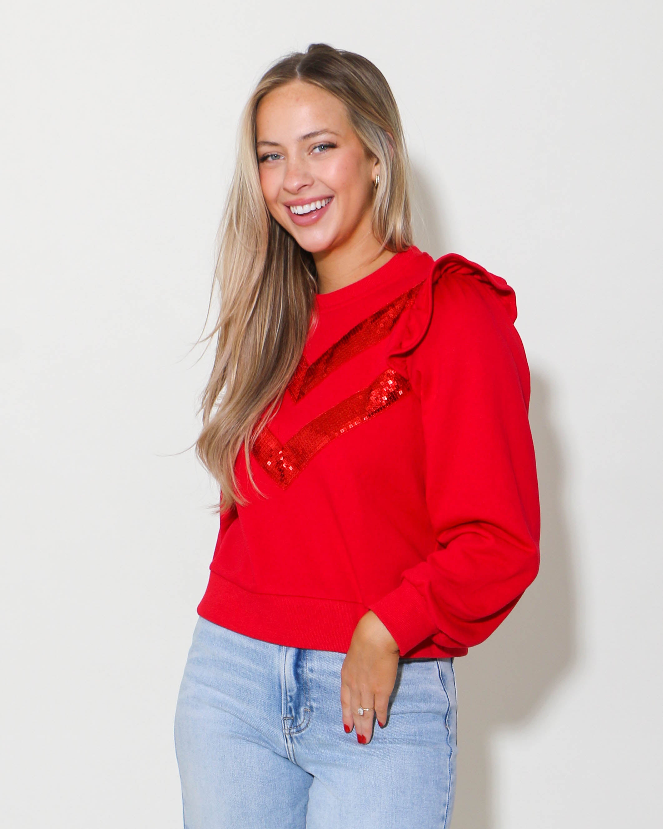 Red Sequin Pullover Top