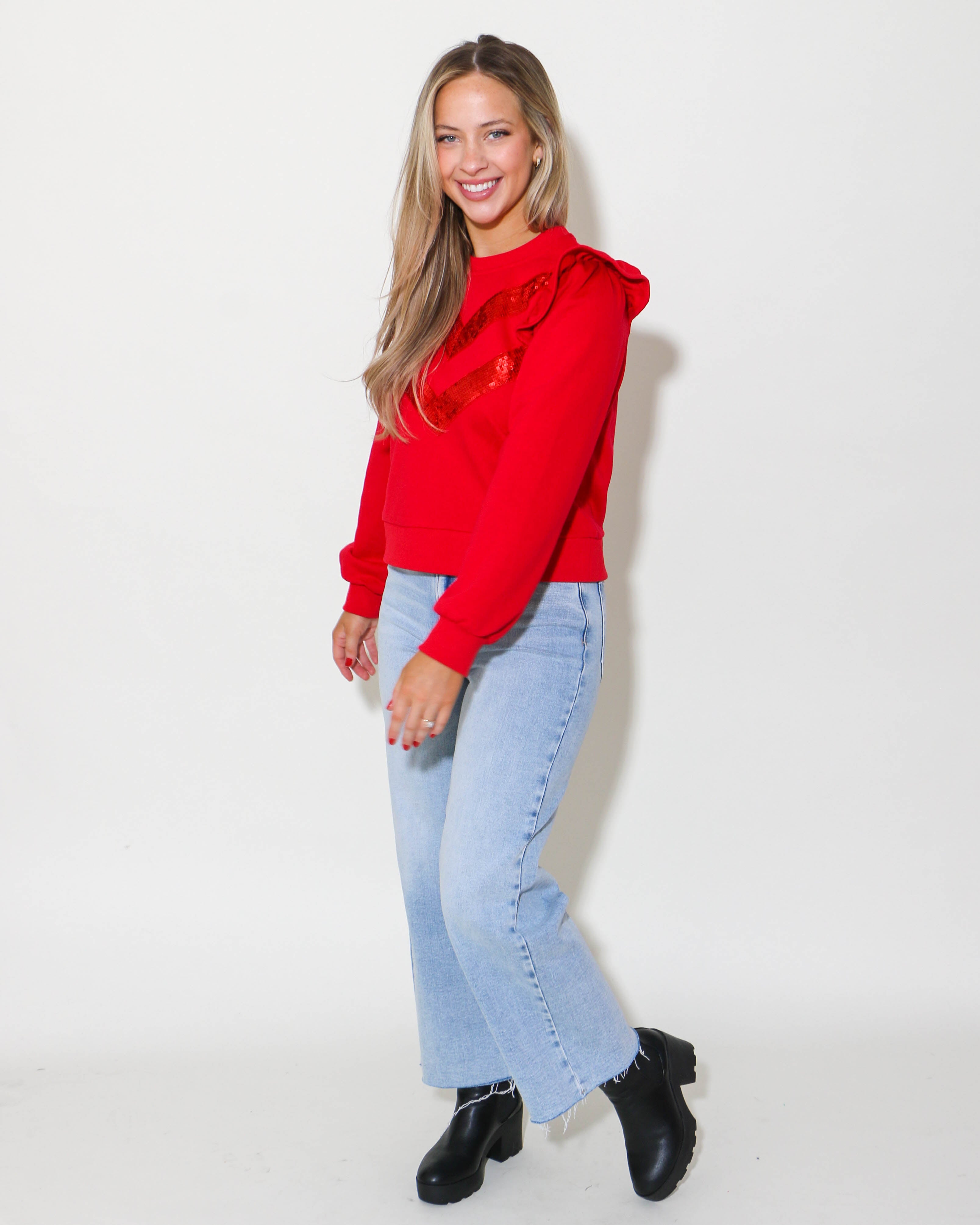 Red Sequin Pullover Top