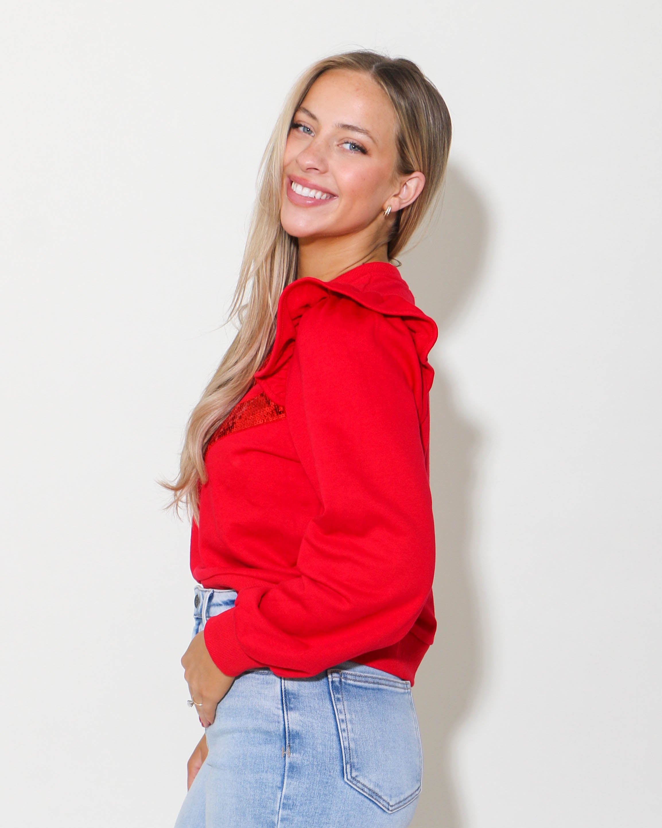 Red Sequin Pullover Top