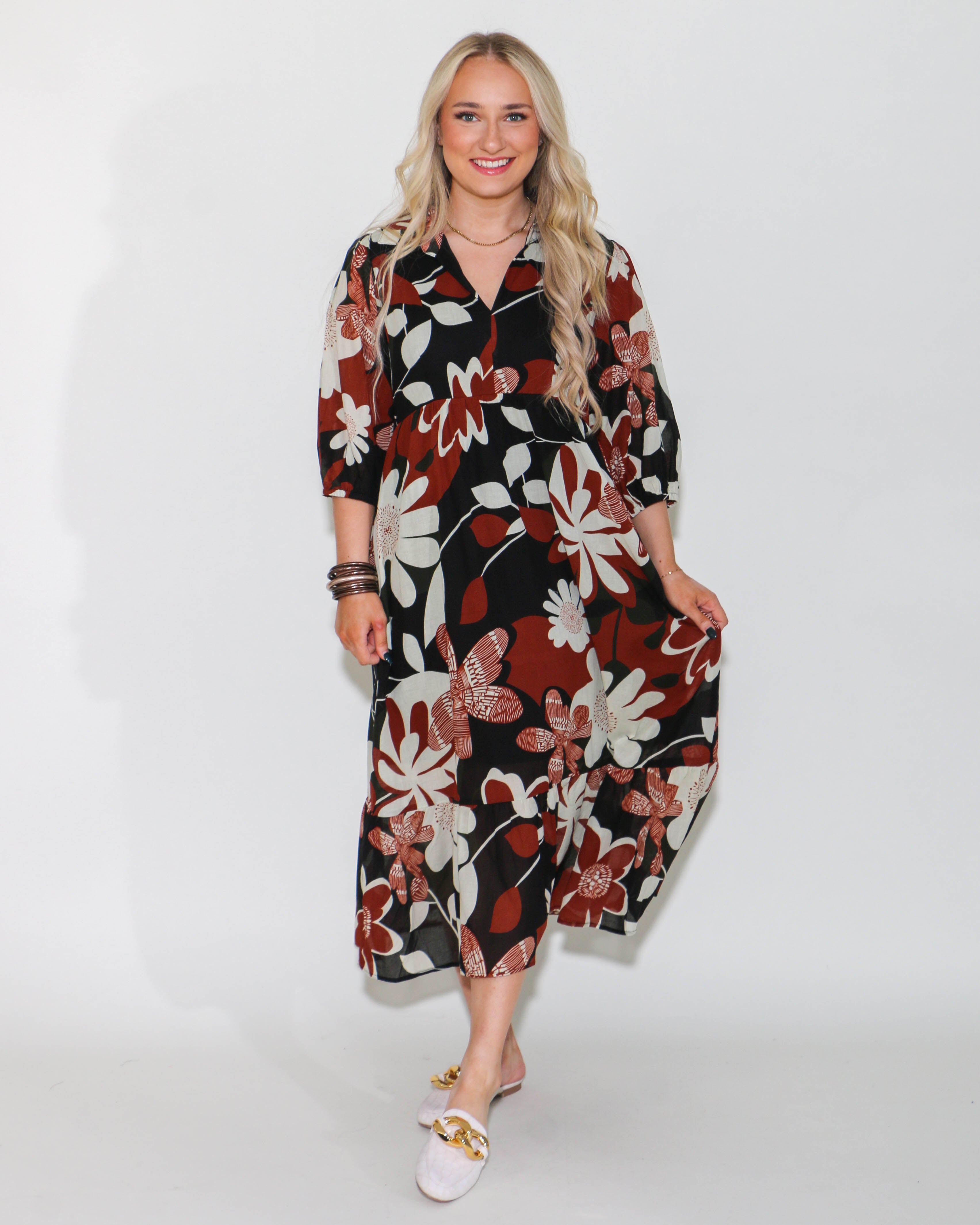 Floral Abstract Print Tiered Dress