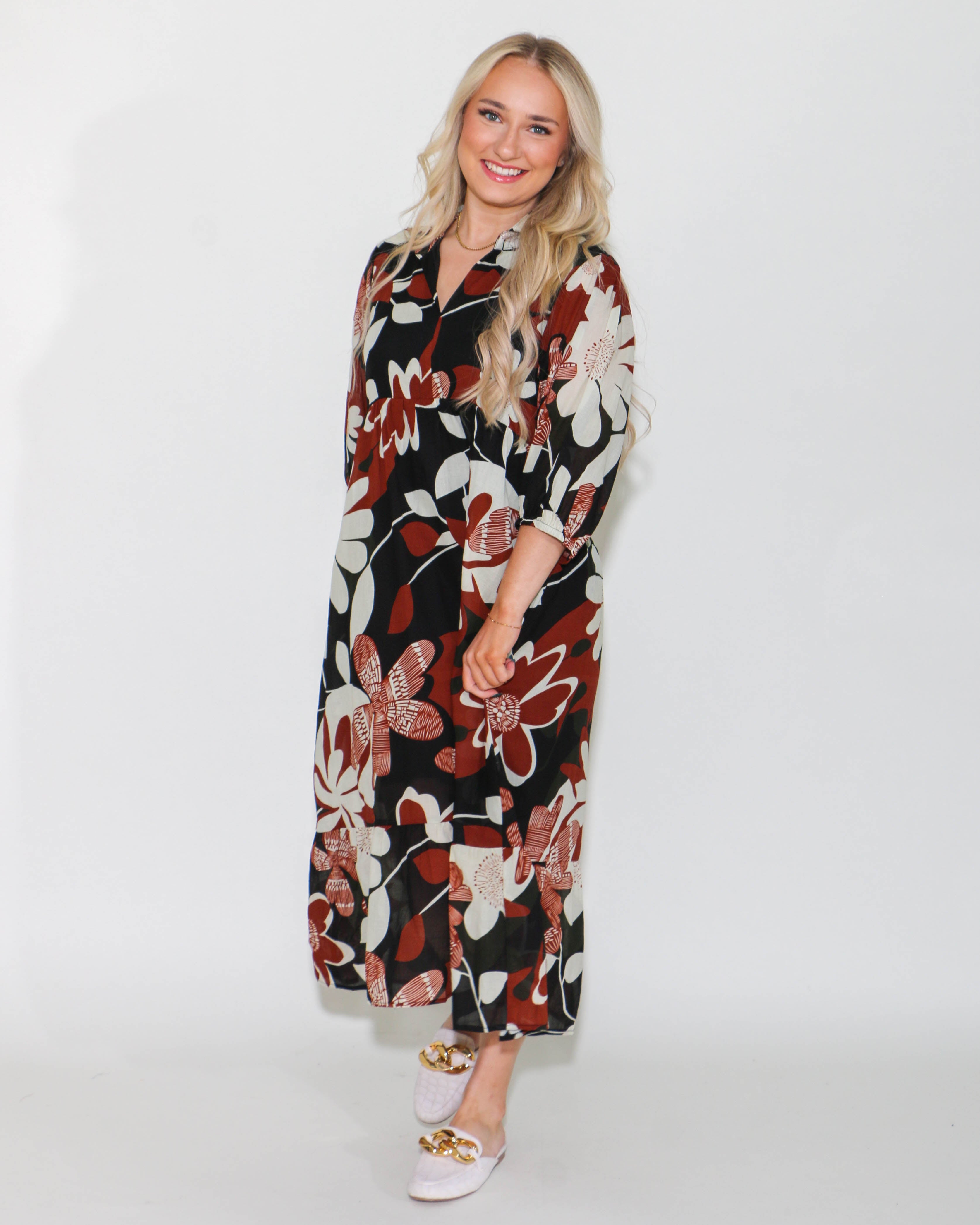 Floral Abstract Print Tiered Dress