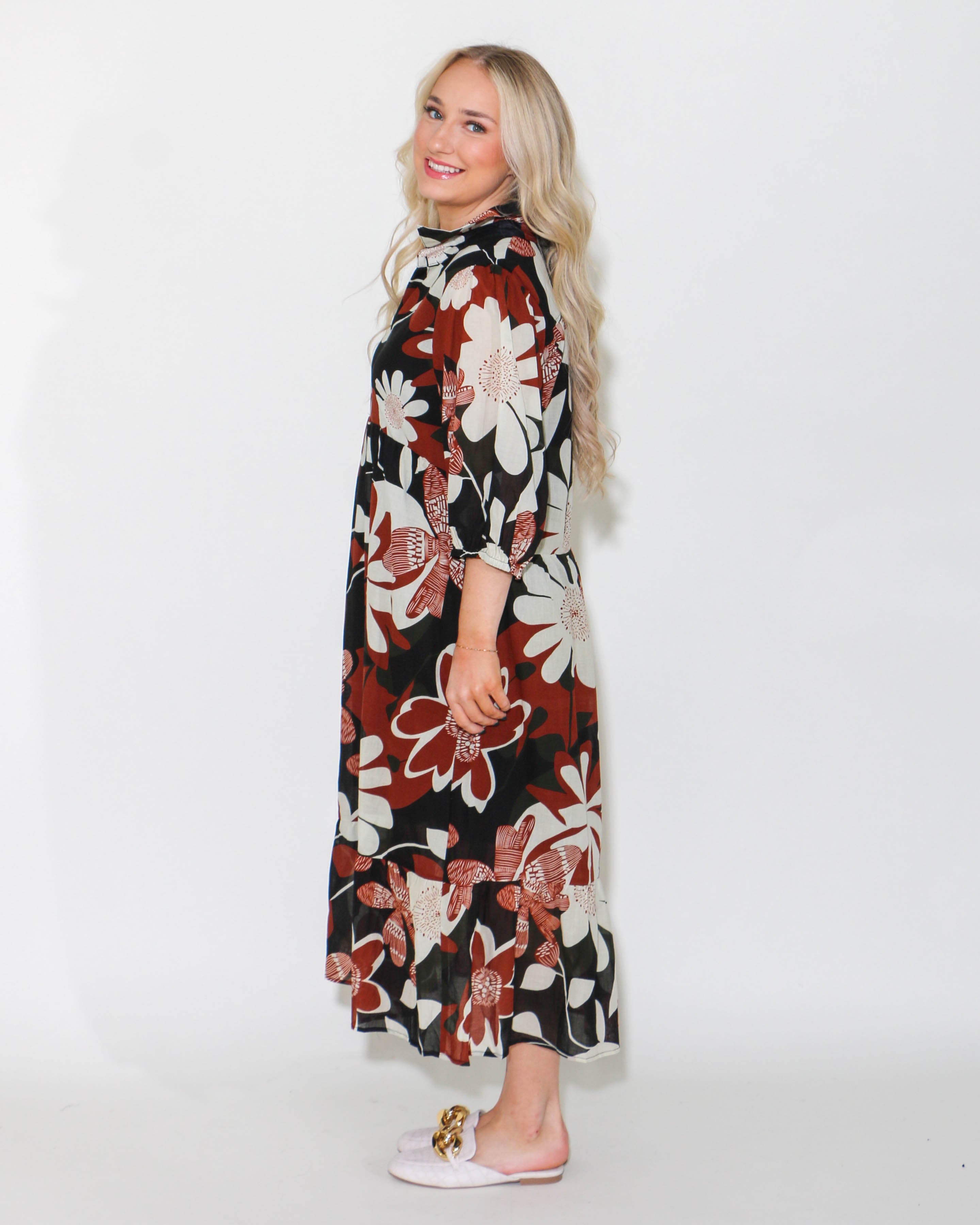 Floral Abstract Print Tiered Dress