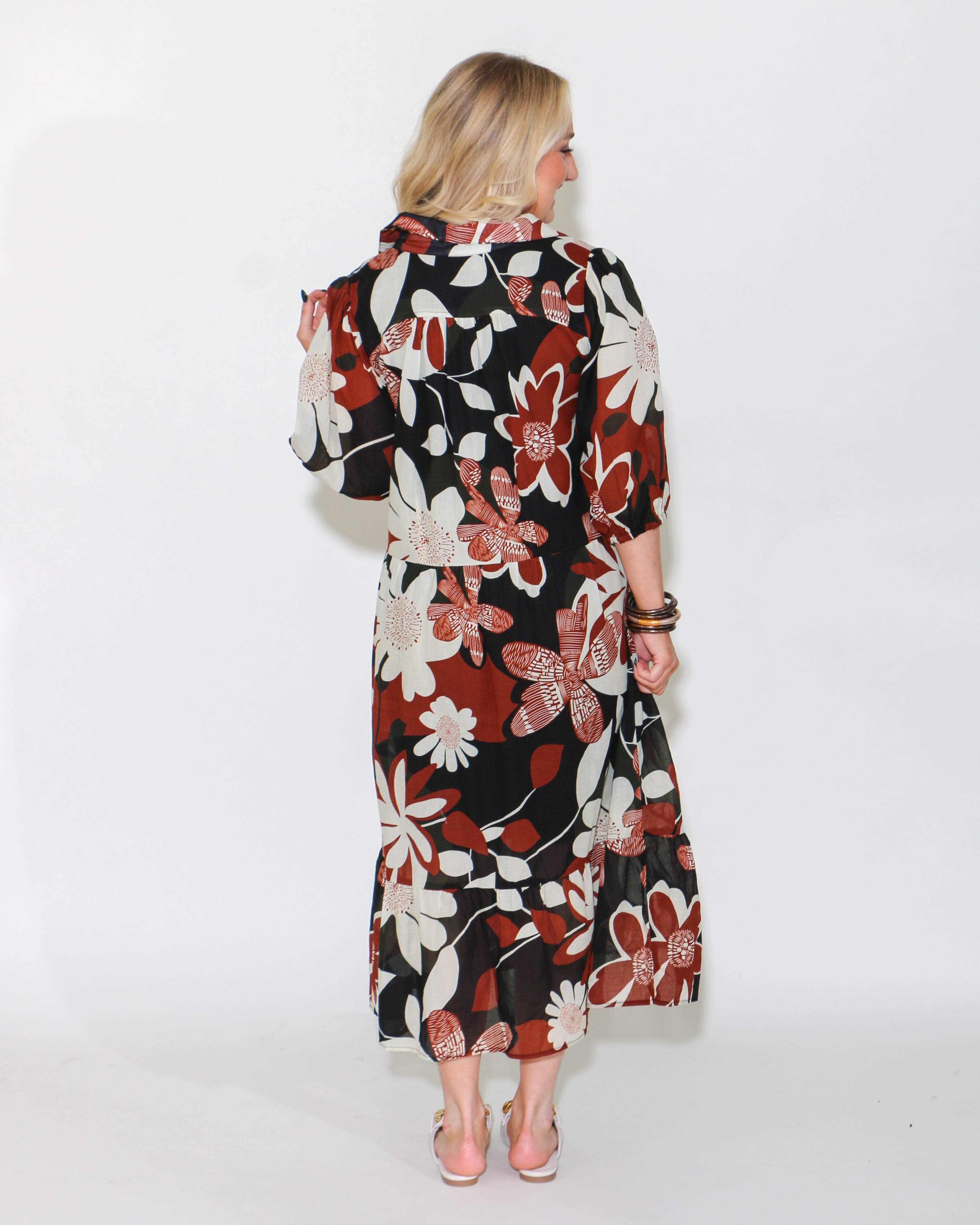 Floral Abstract Print Tiered Dress