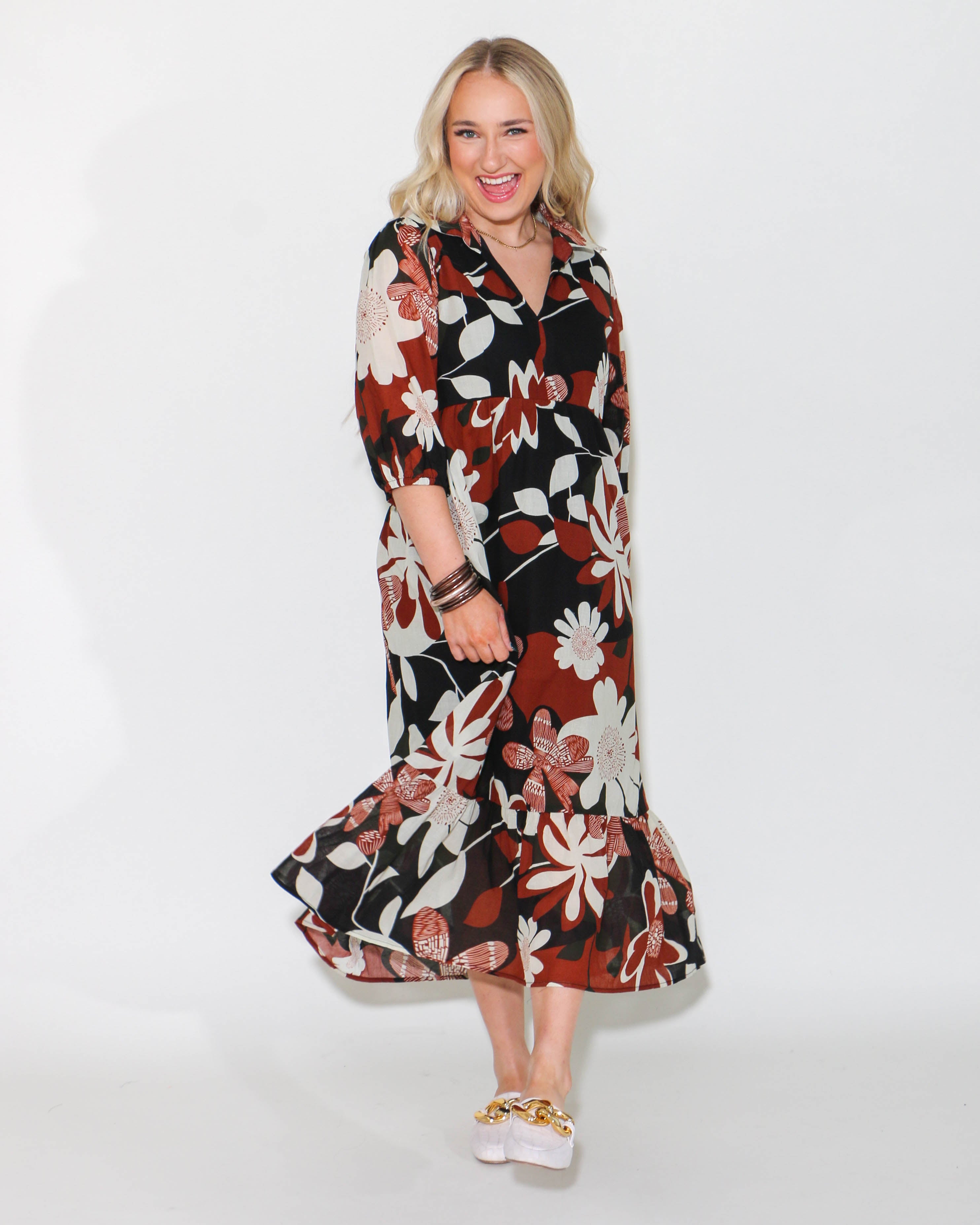 Floral Abstract Print Tiered Dress