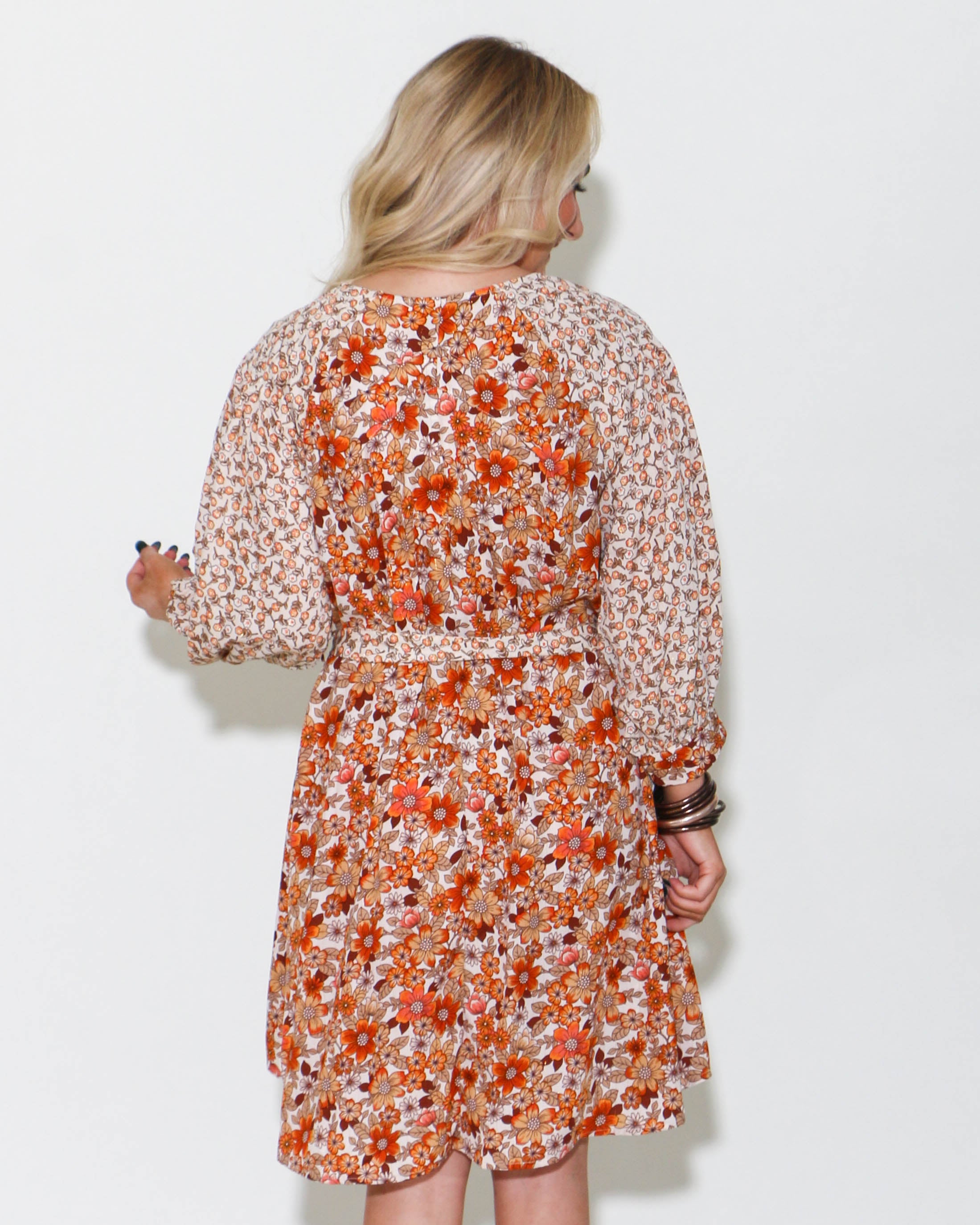 Floral 3/4 Sleeve Mix Print Dress