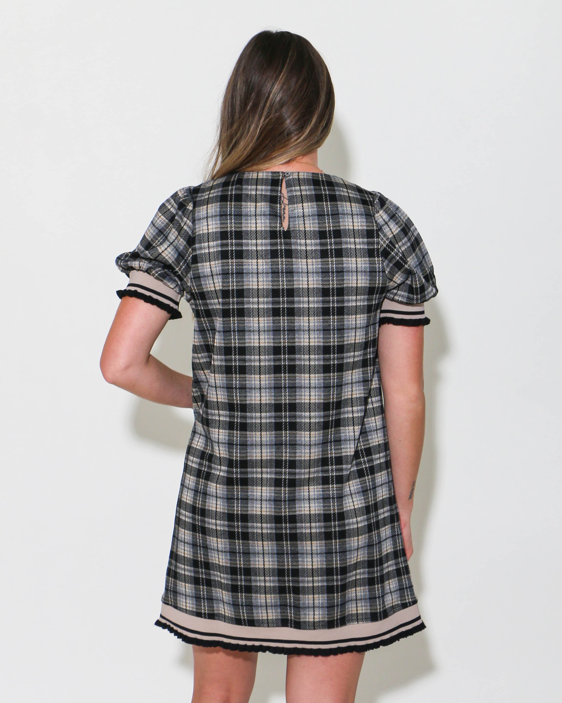 Black Plaid Short Sleeve Mini Dress