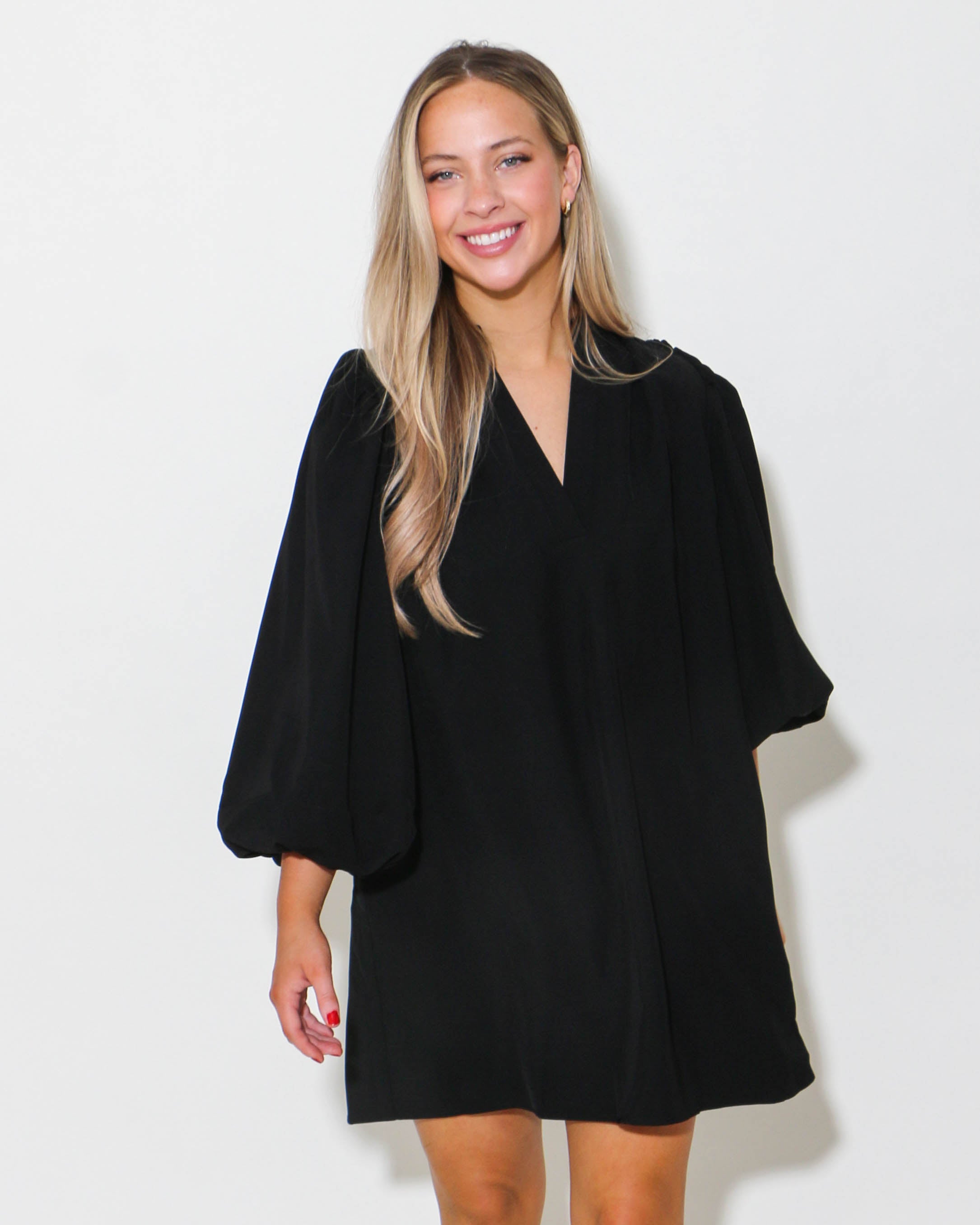 V-Neck Flutter Sleeve Dress in Black