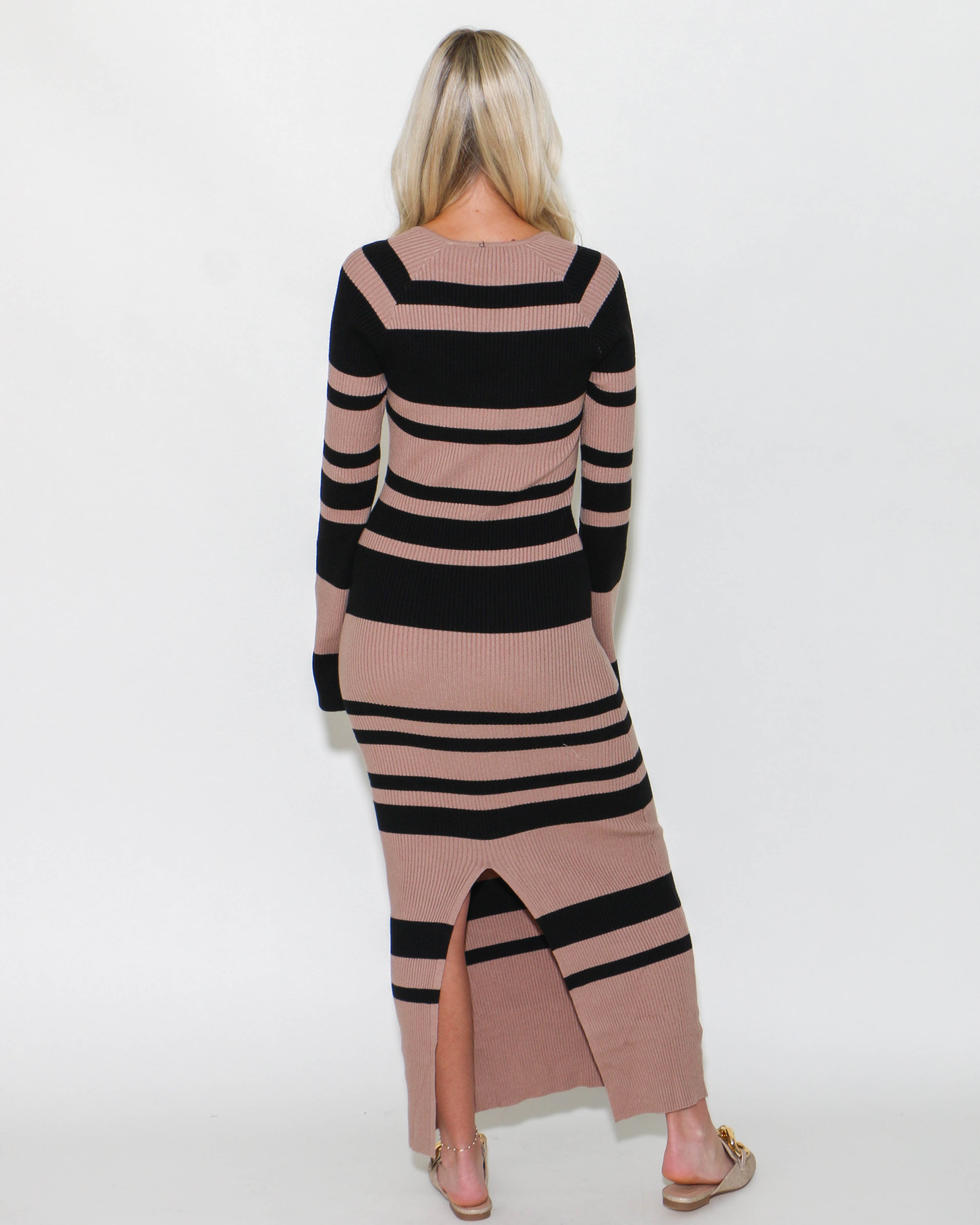 Long Sleeve Sweater Stripe Maxi Dress