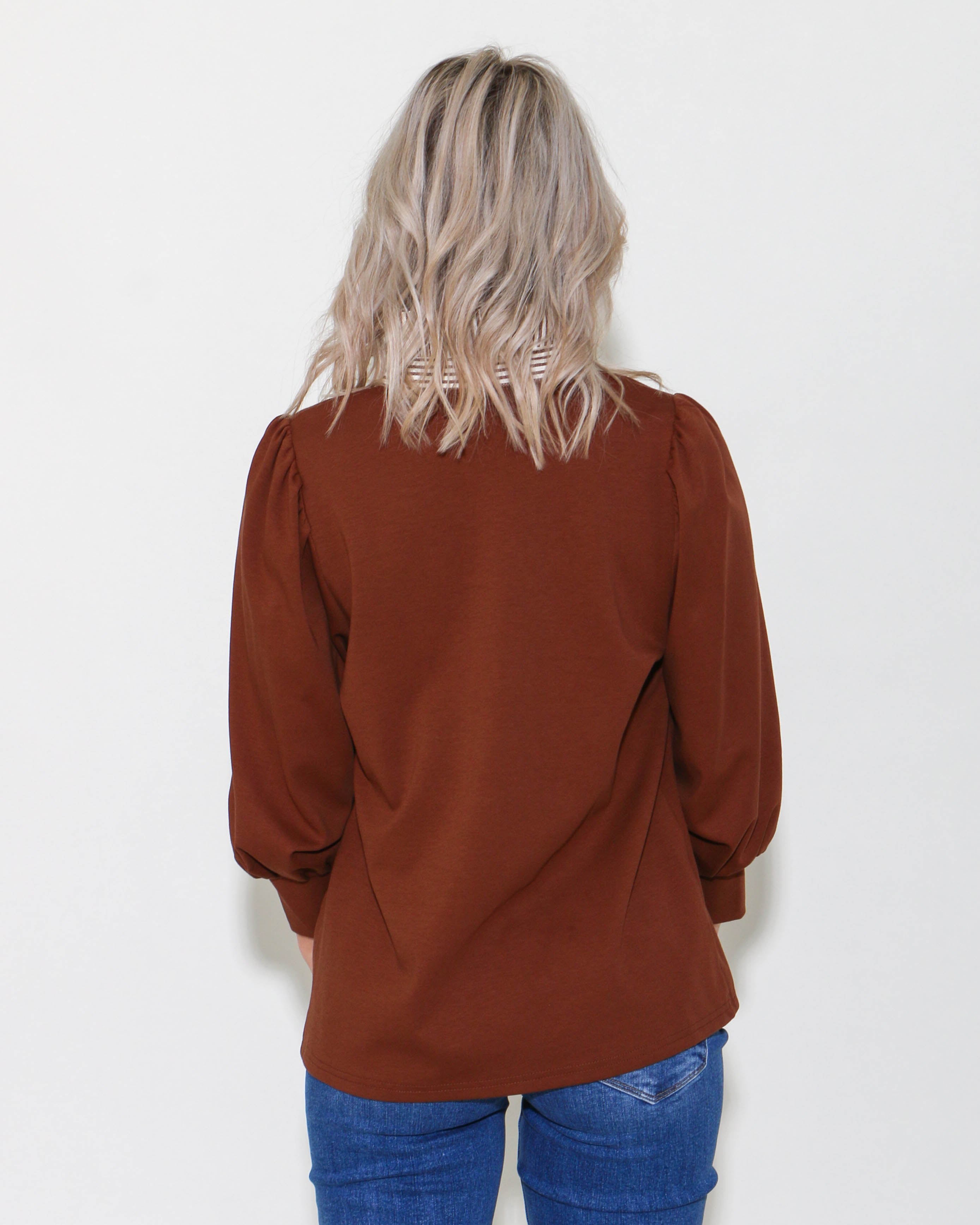 Brown Balloon Sleeve Popover Top