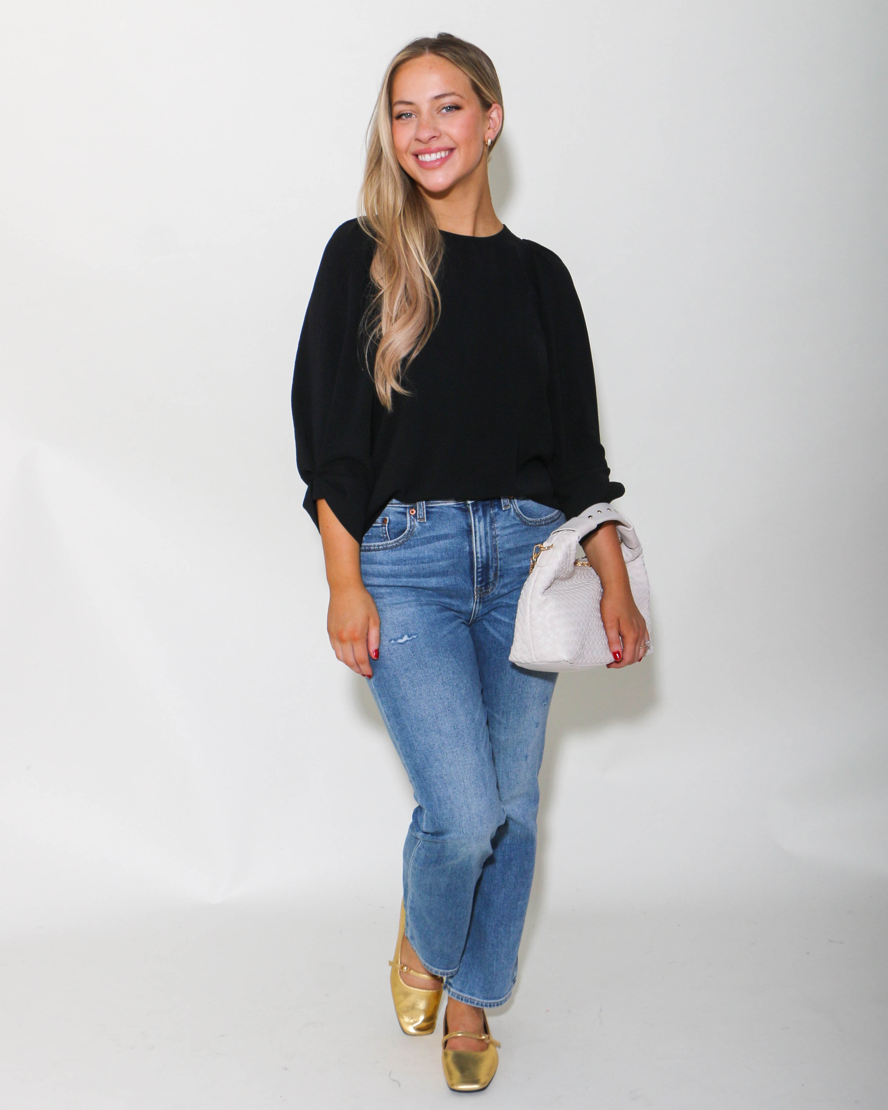 Tucked Sleeve Top in Black