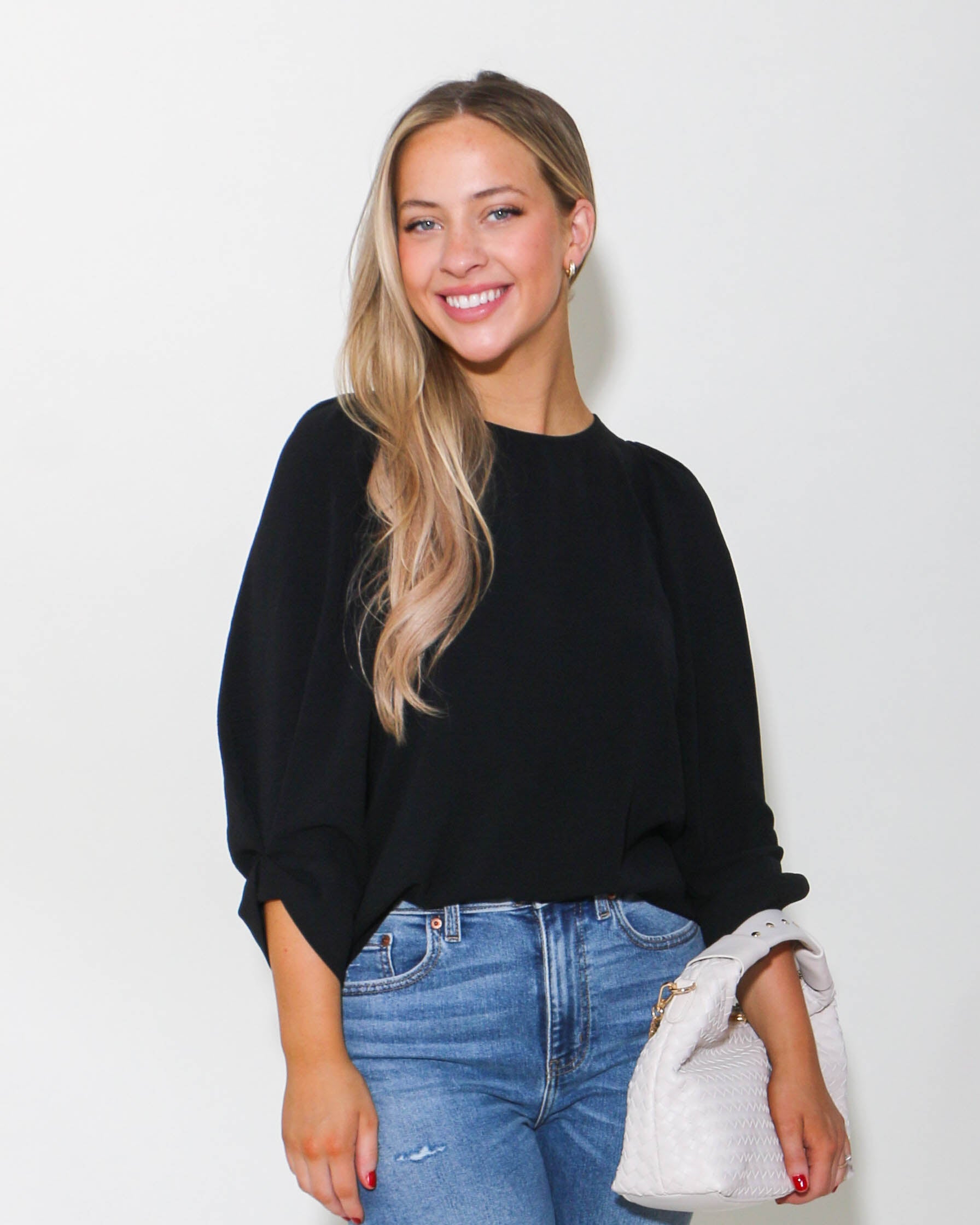 Tucked Sleeve Top in Black