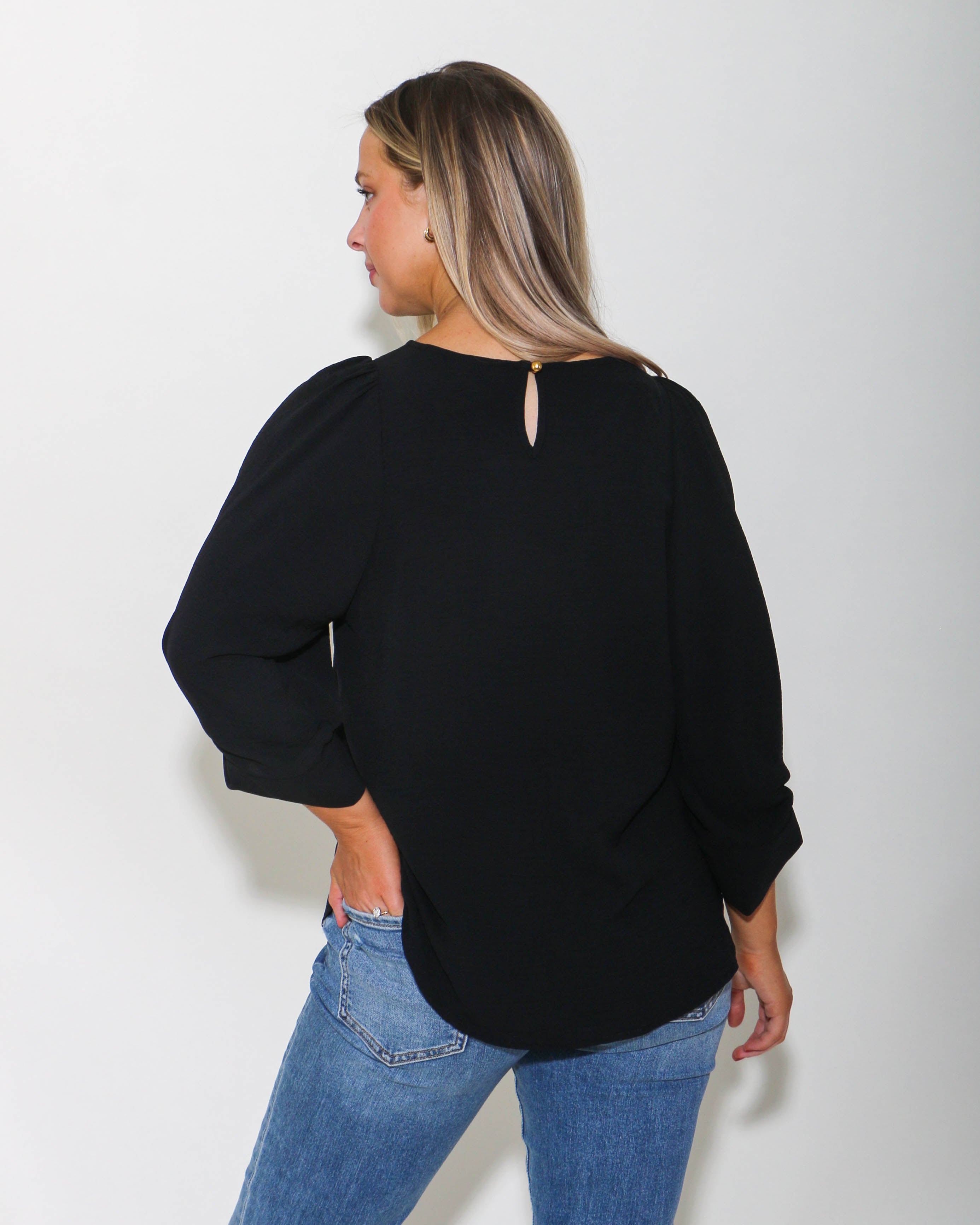 Tucked Sleeve Top in Black