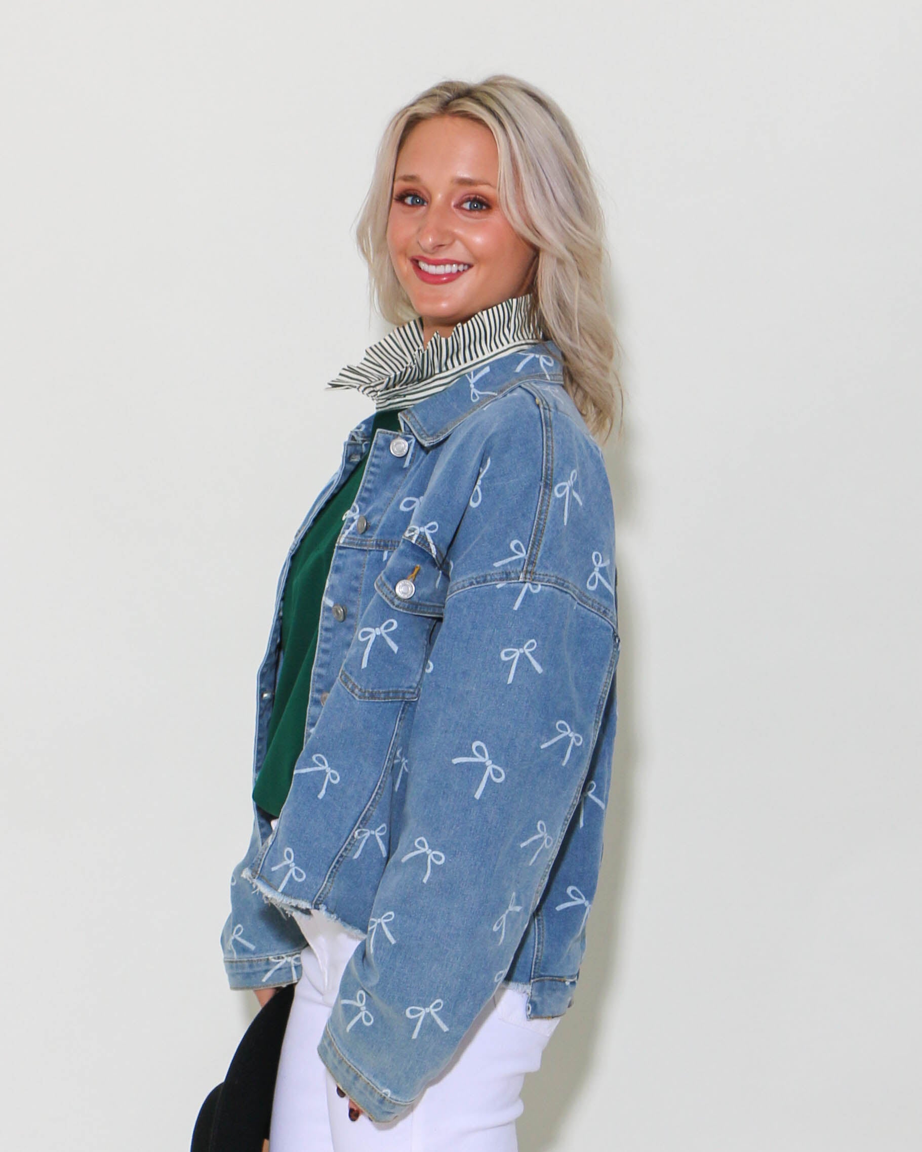 Ribbon Print Denim Jacket