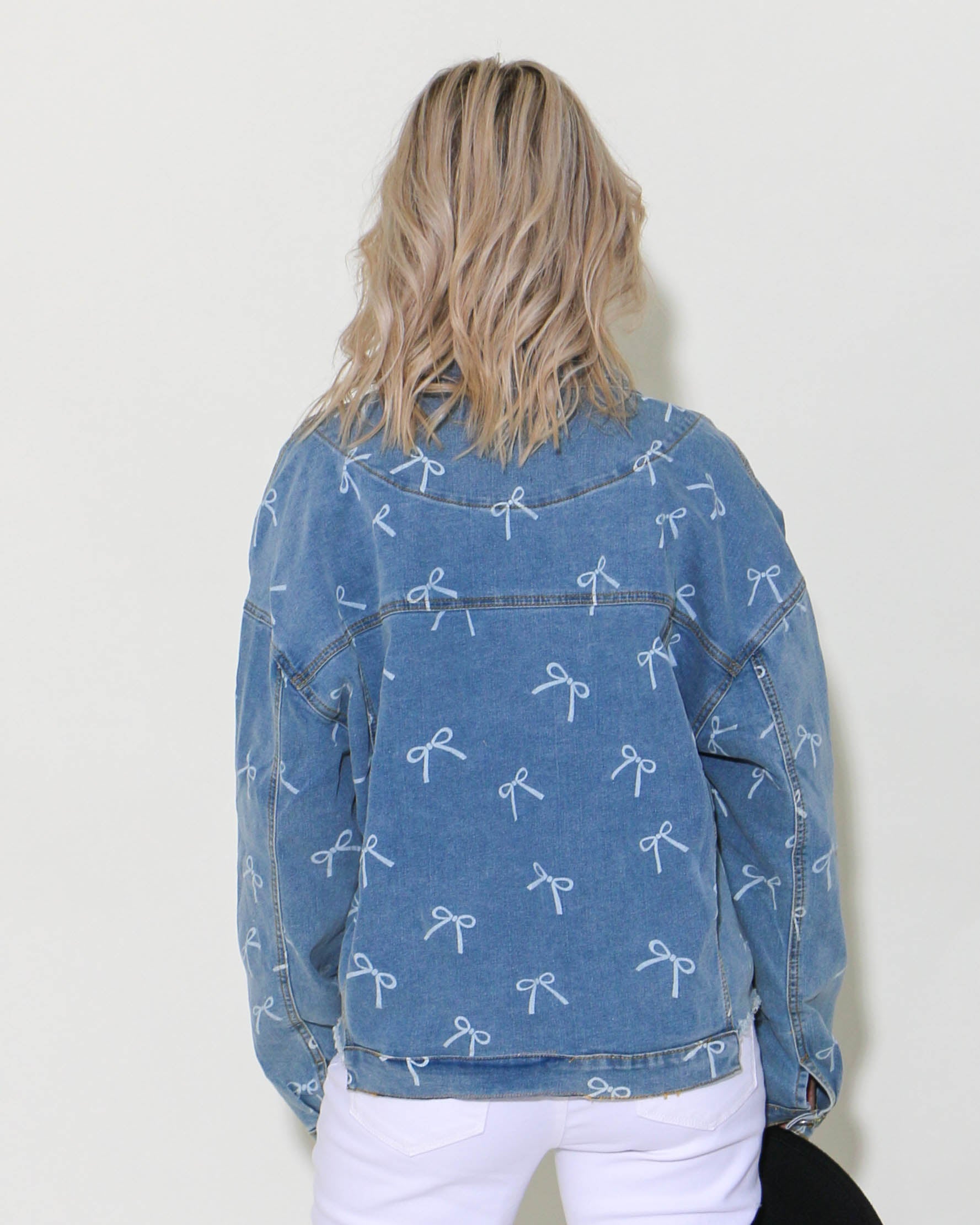 Ribbon Print Denim Jacket