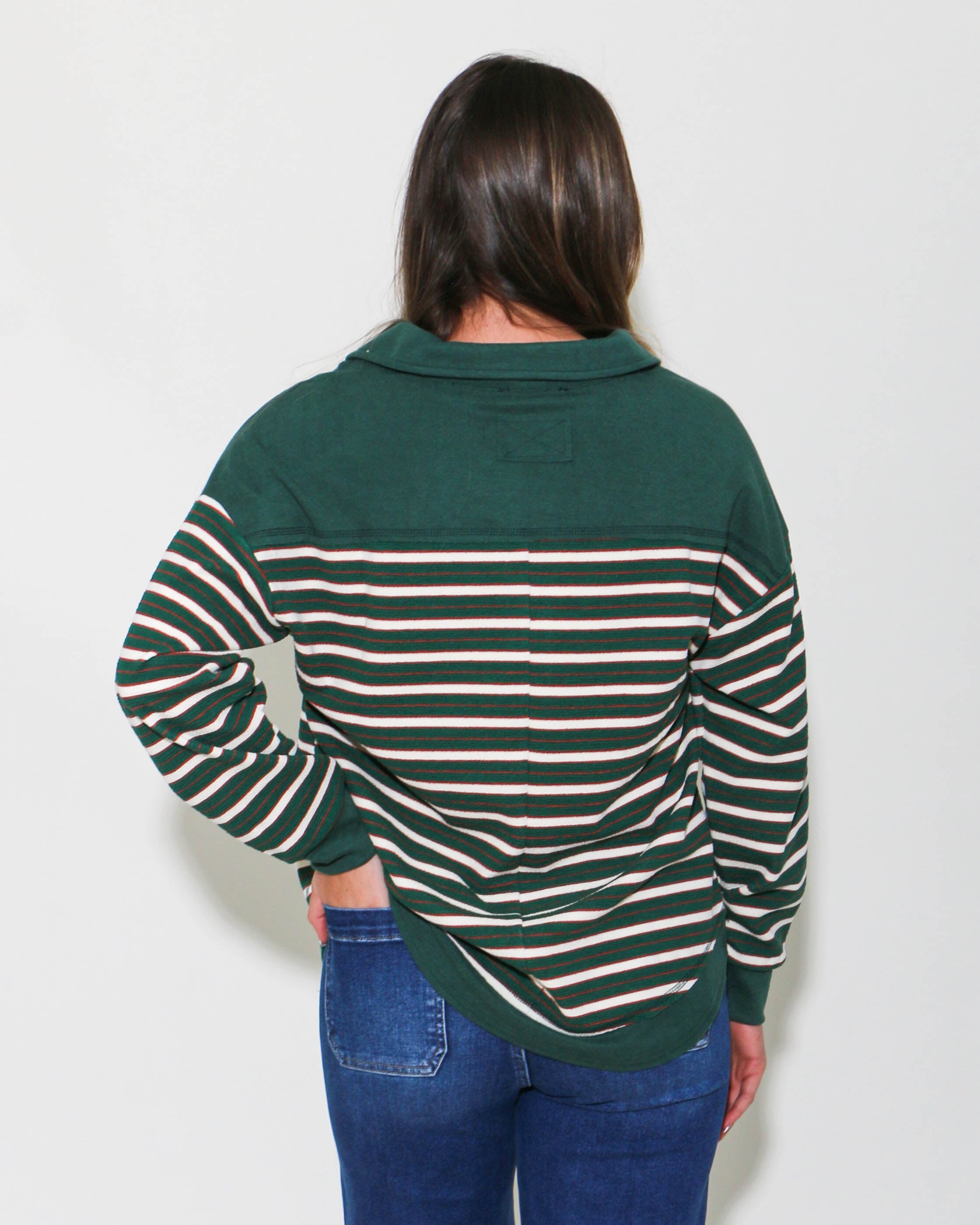 Oversized Casual Striped Knit Top in Forest