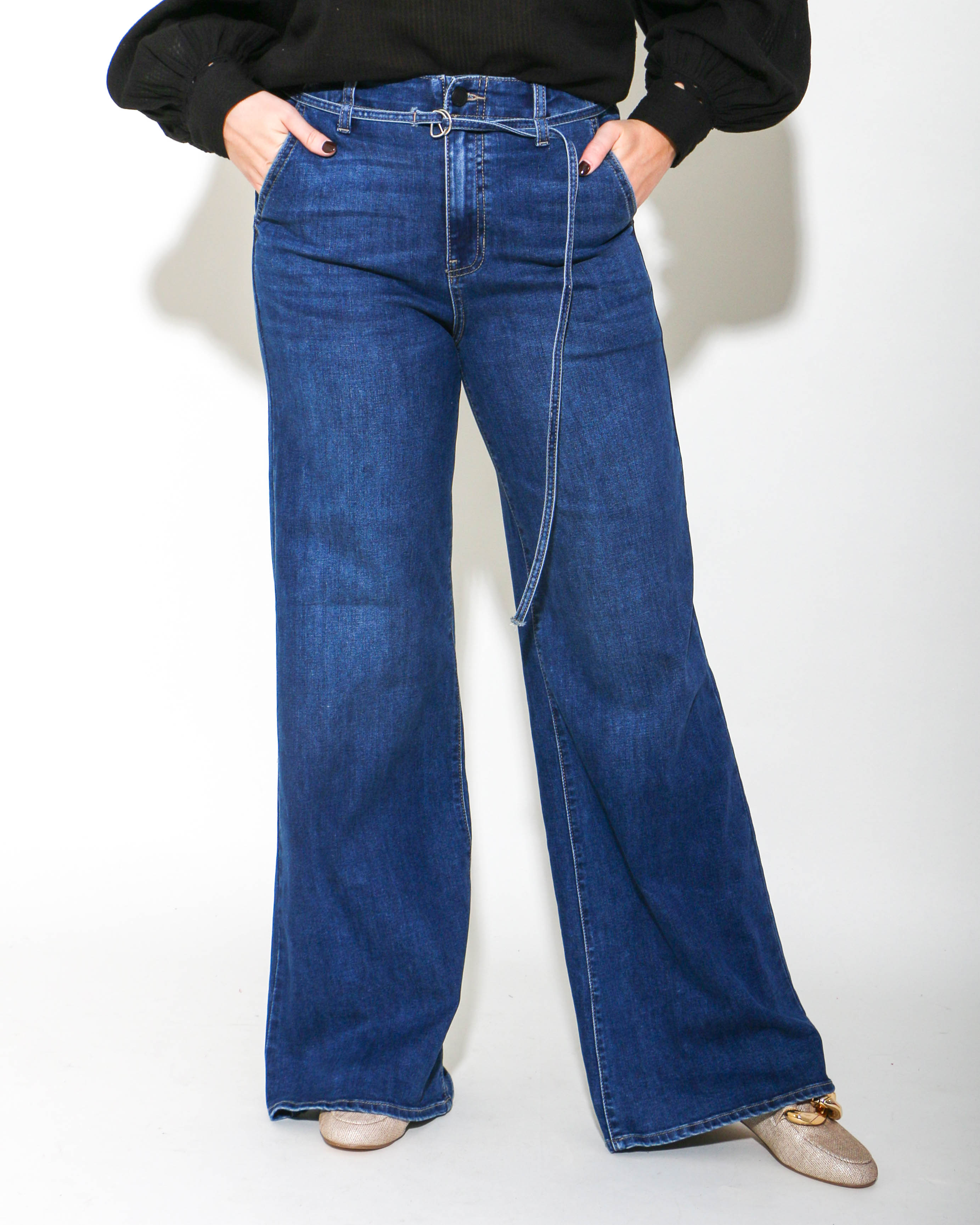 Belted Wide Leg Dark Denim