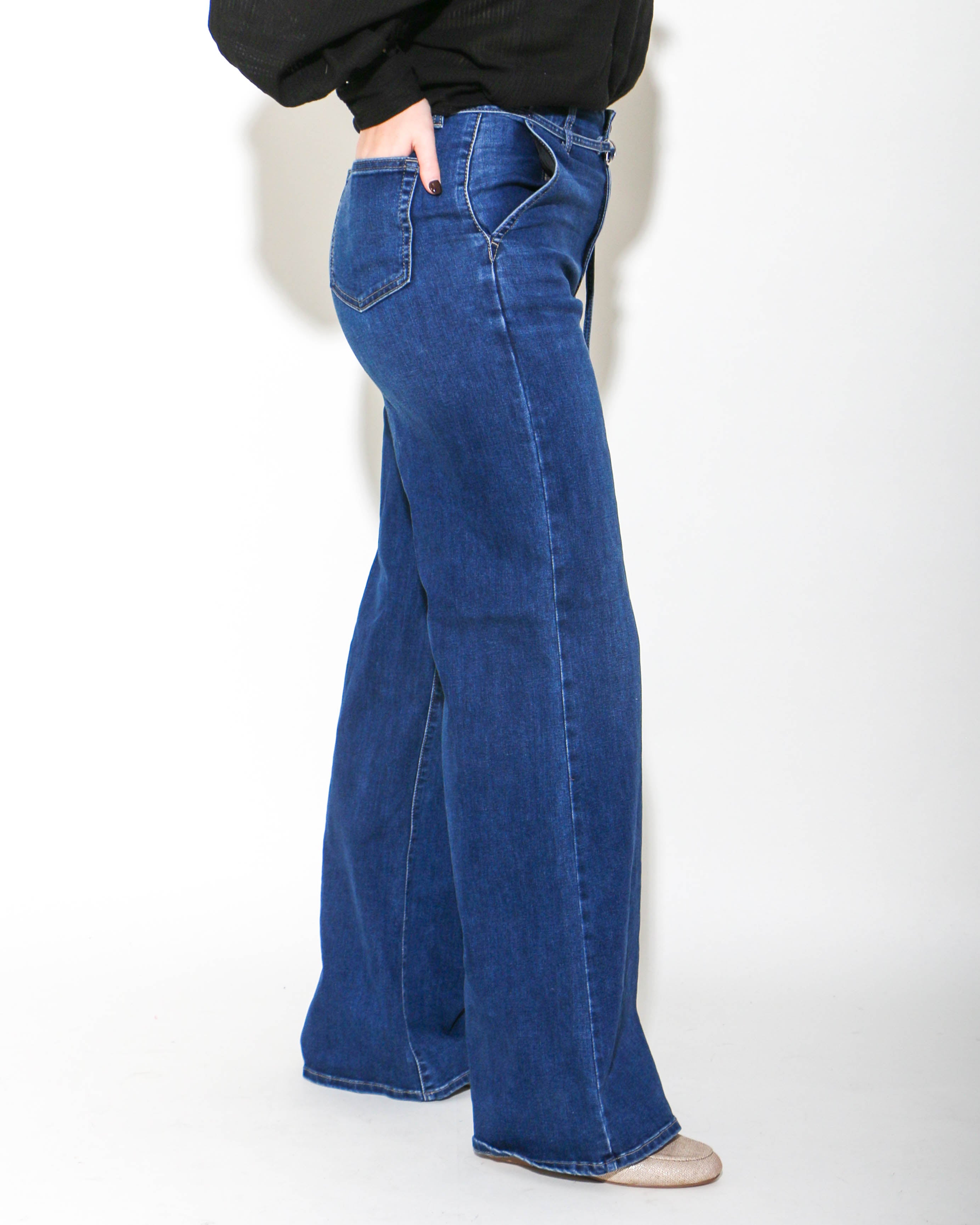 Belted Wide Leg Dark Denim