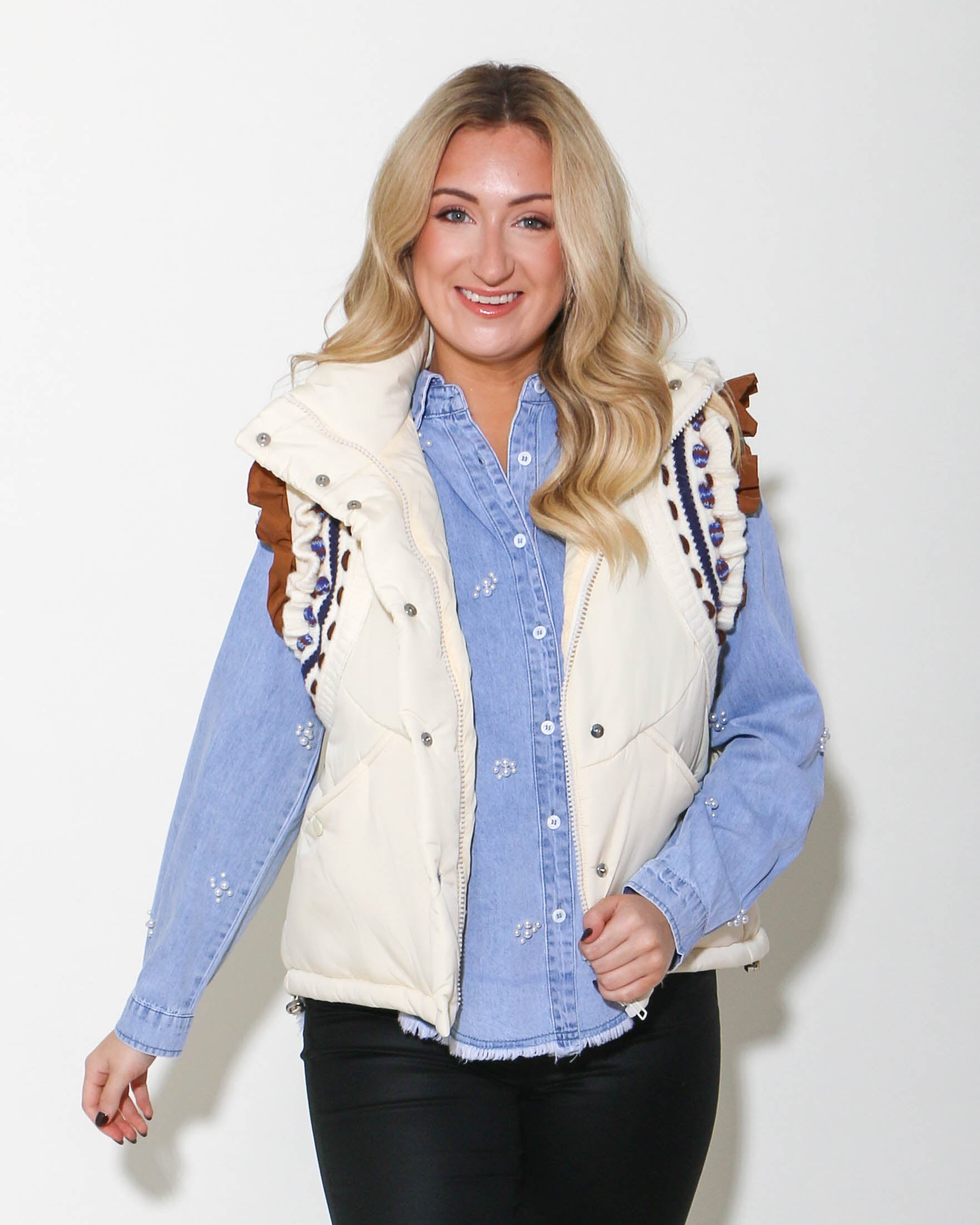 Elegant Embroidered Puffer Vest