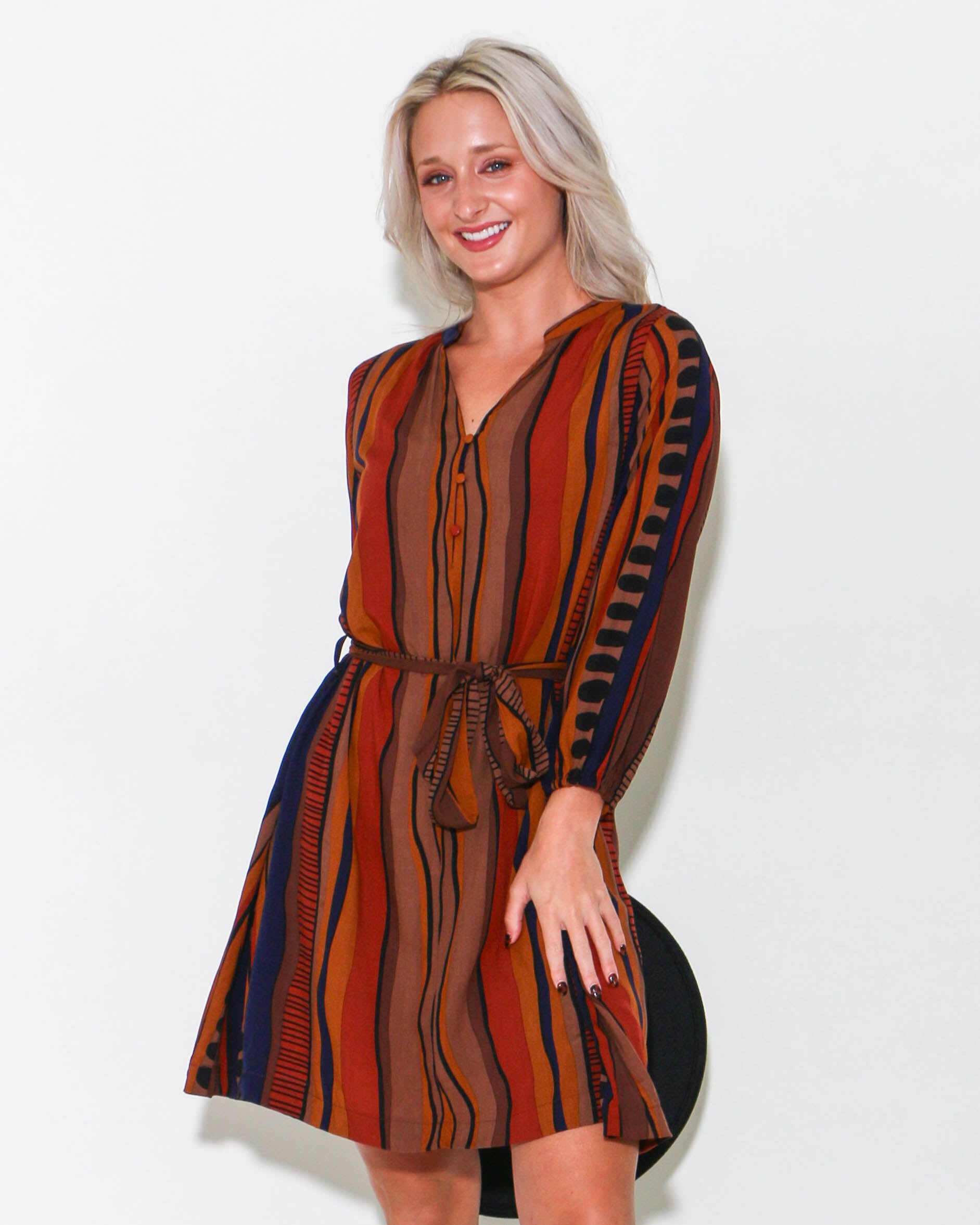 Belted Abstract Mini Dress