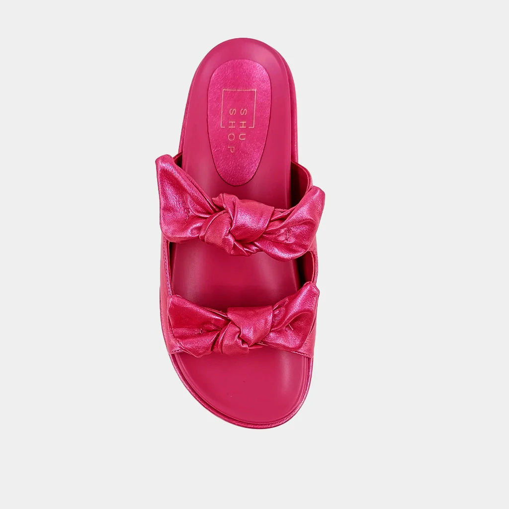 Kiki Bow Slide Sandals in Fuchsia