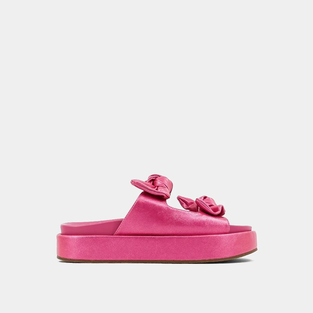 Kiki Bow Slide Sandals in Fuchsia