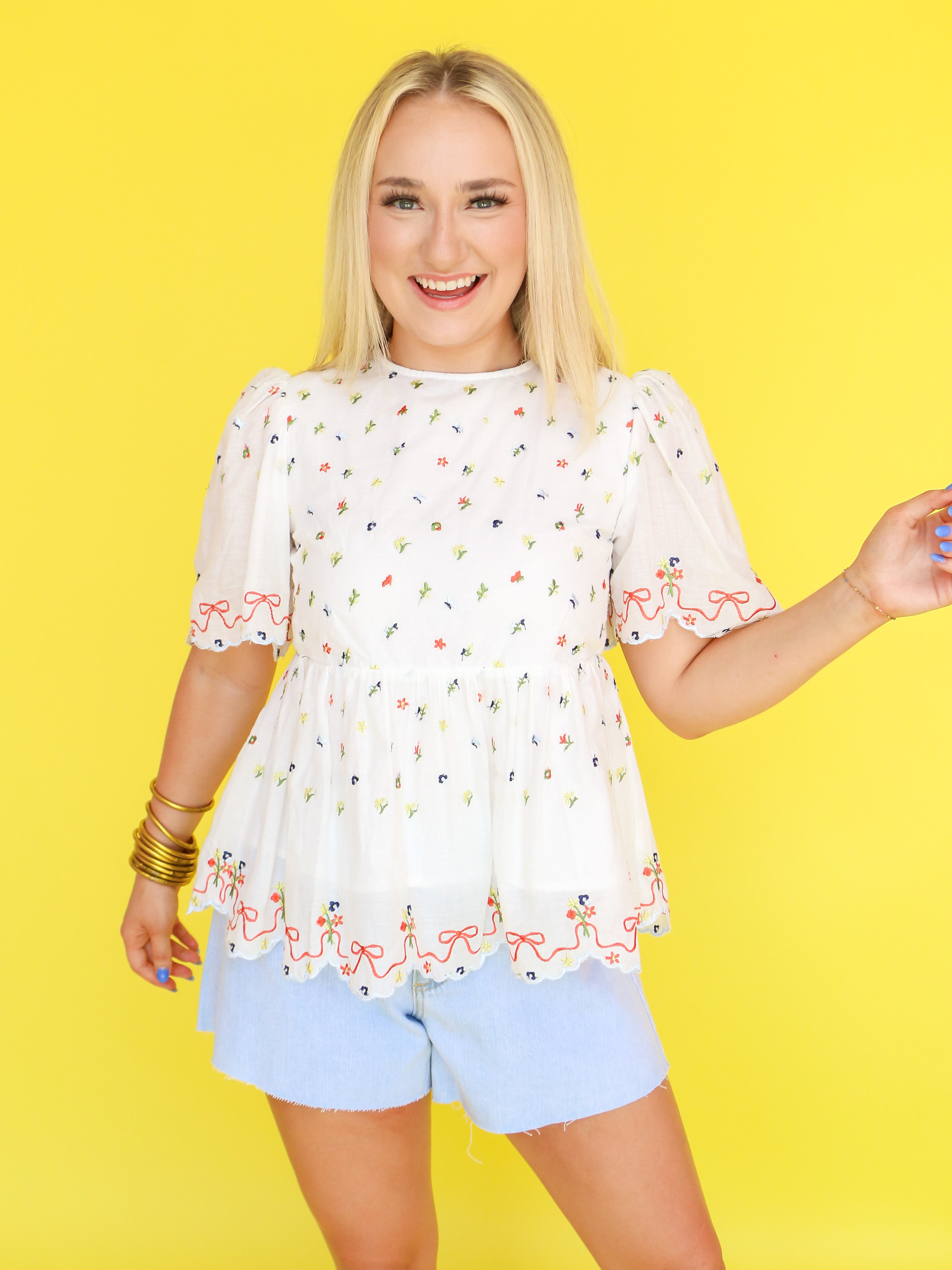 Floral Embroidery Scalloped Top