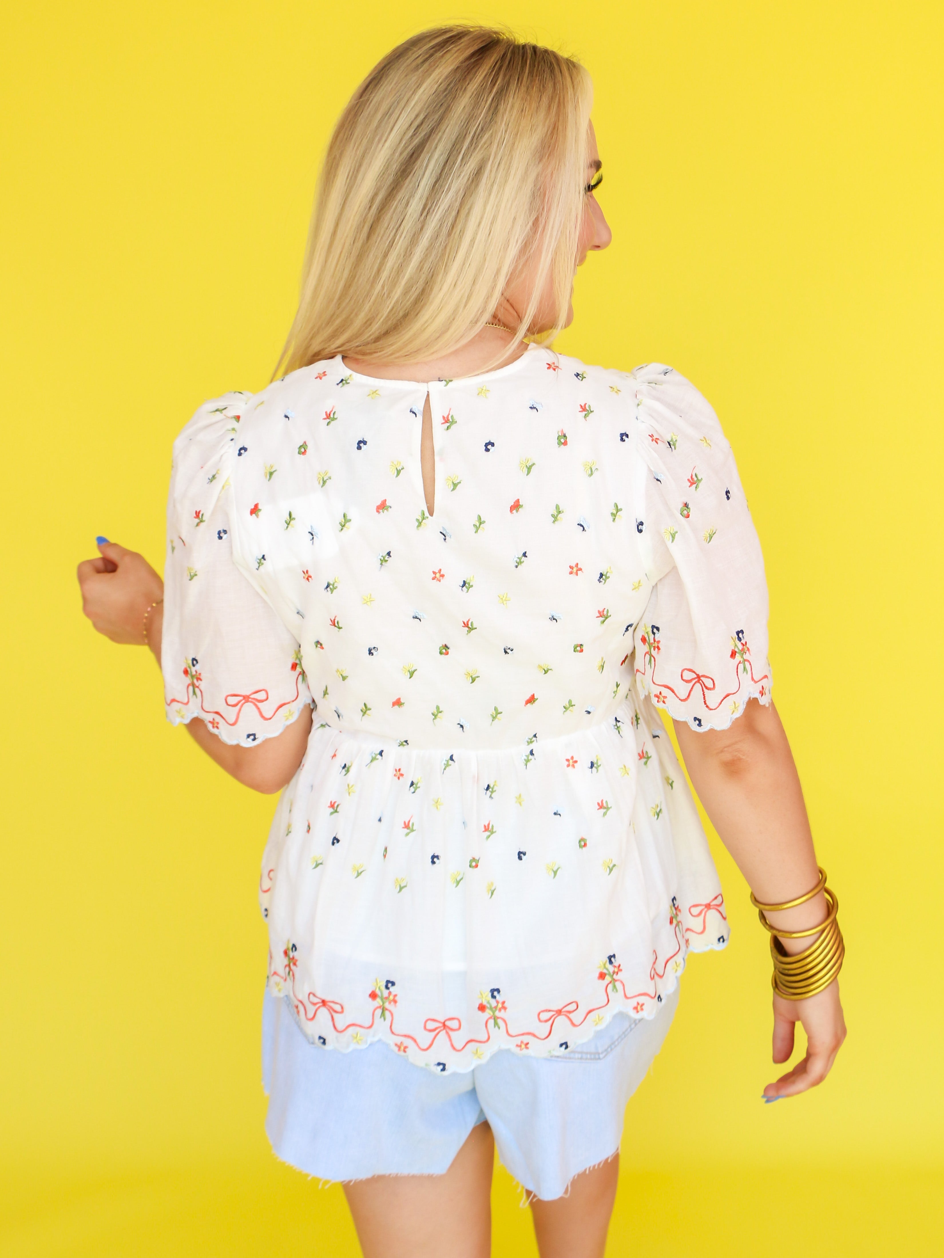 Floral Embroidery Scalloped Top