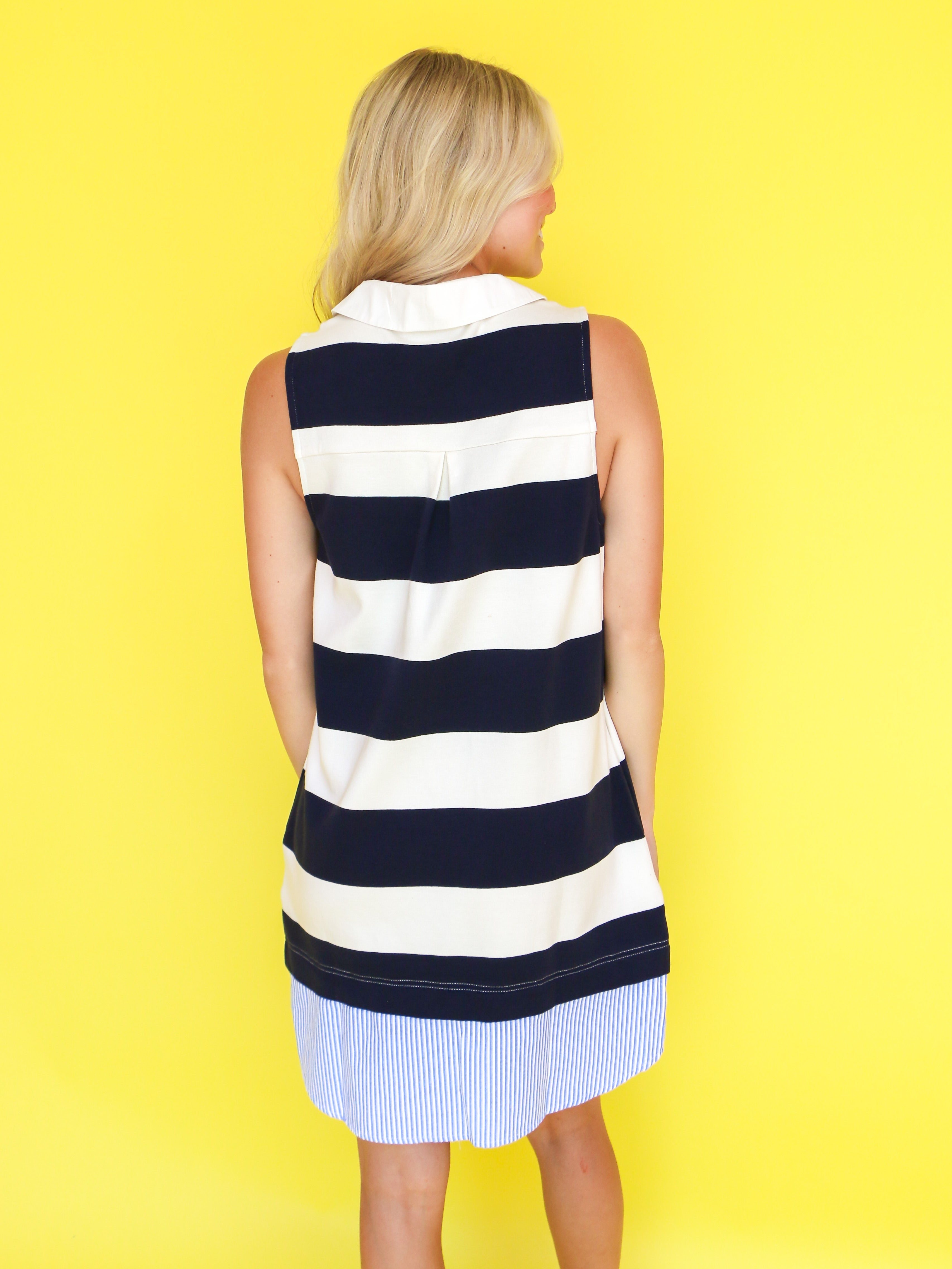 Navy & White Collared Striped Dress