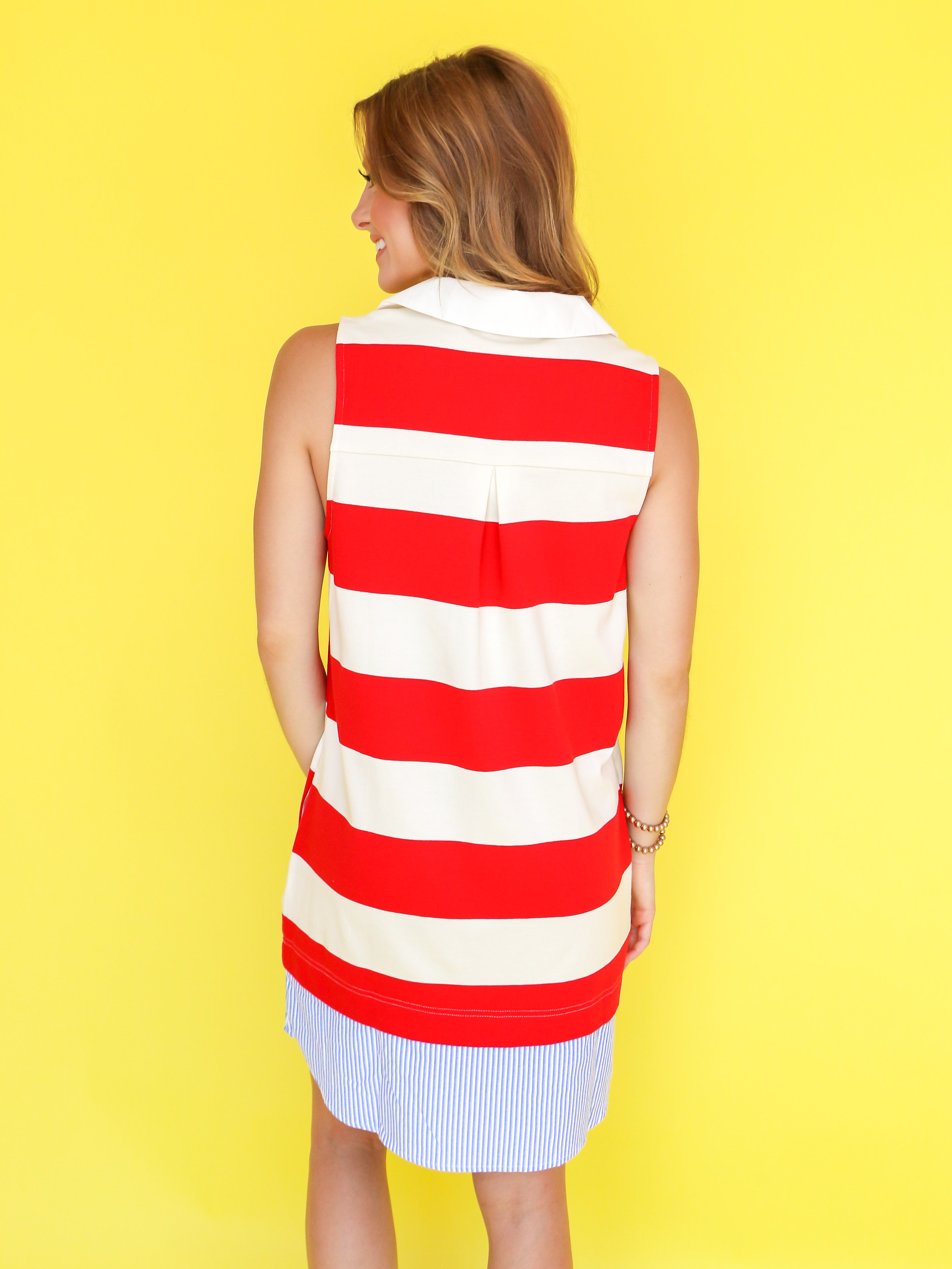 Red & White Collared Striped Dress