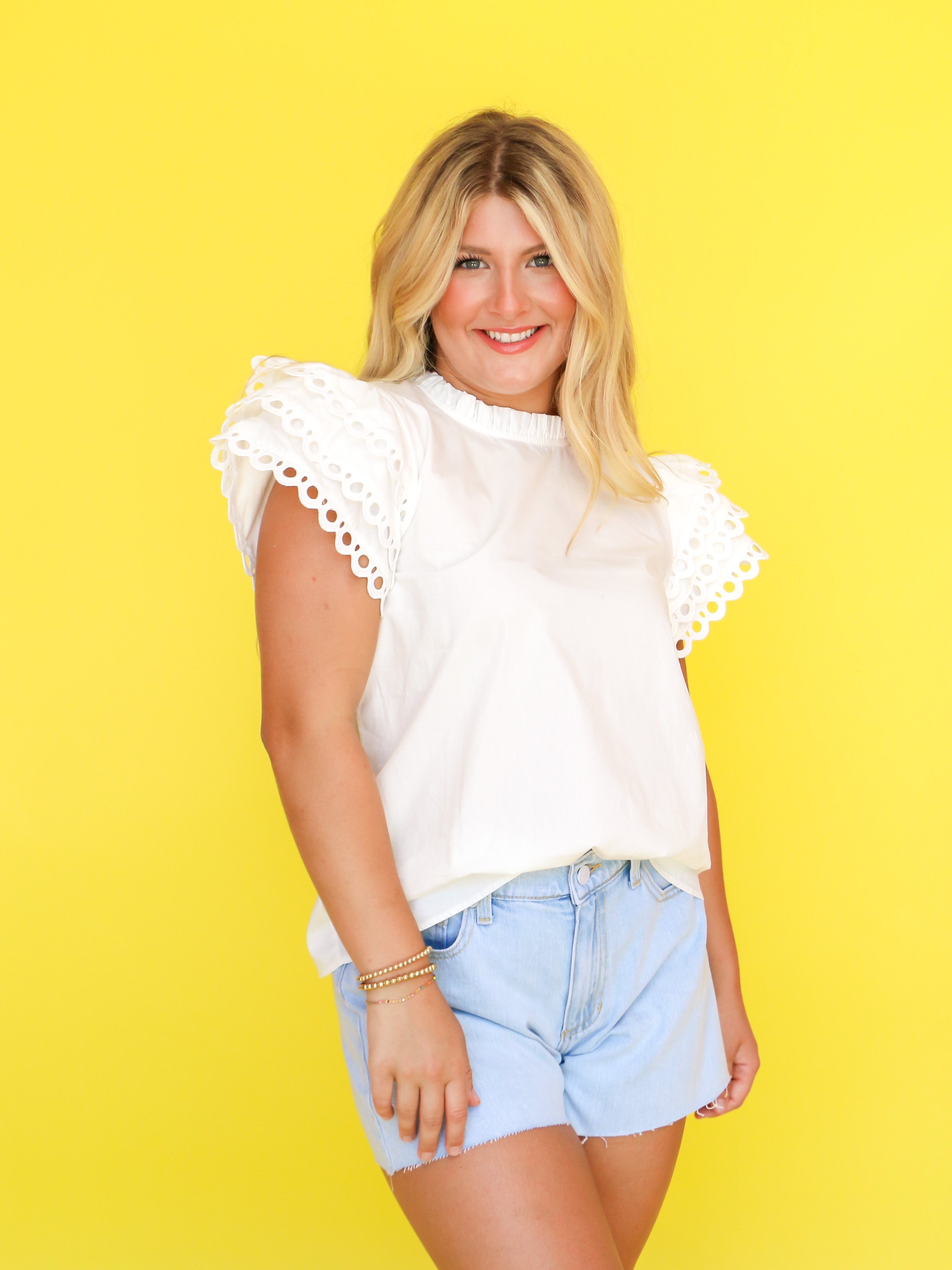 White Eyelet Sleeve Top