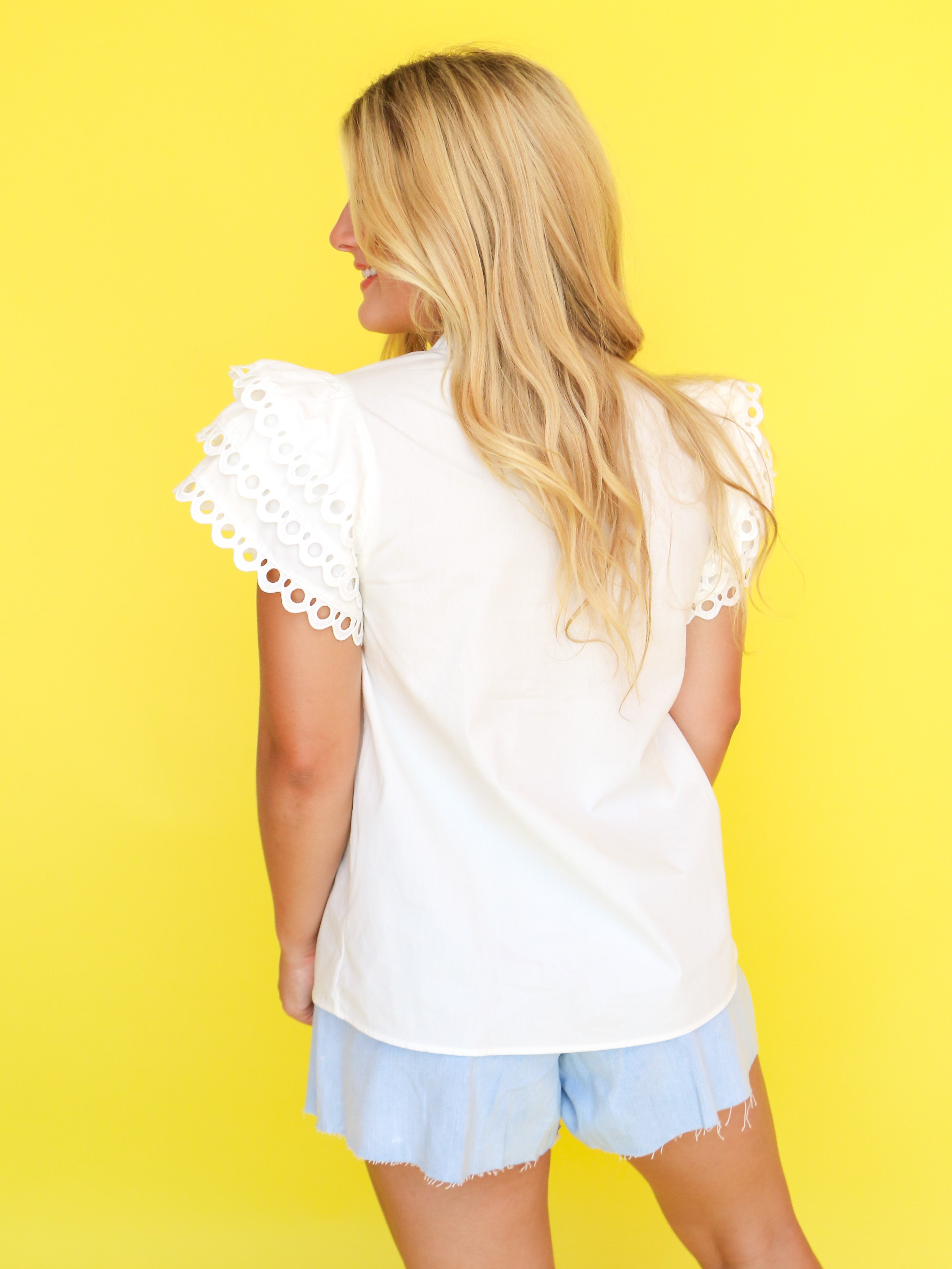 White Eyelet Sleeve Top