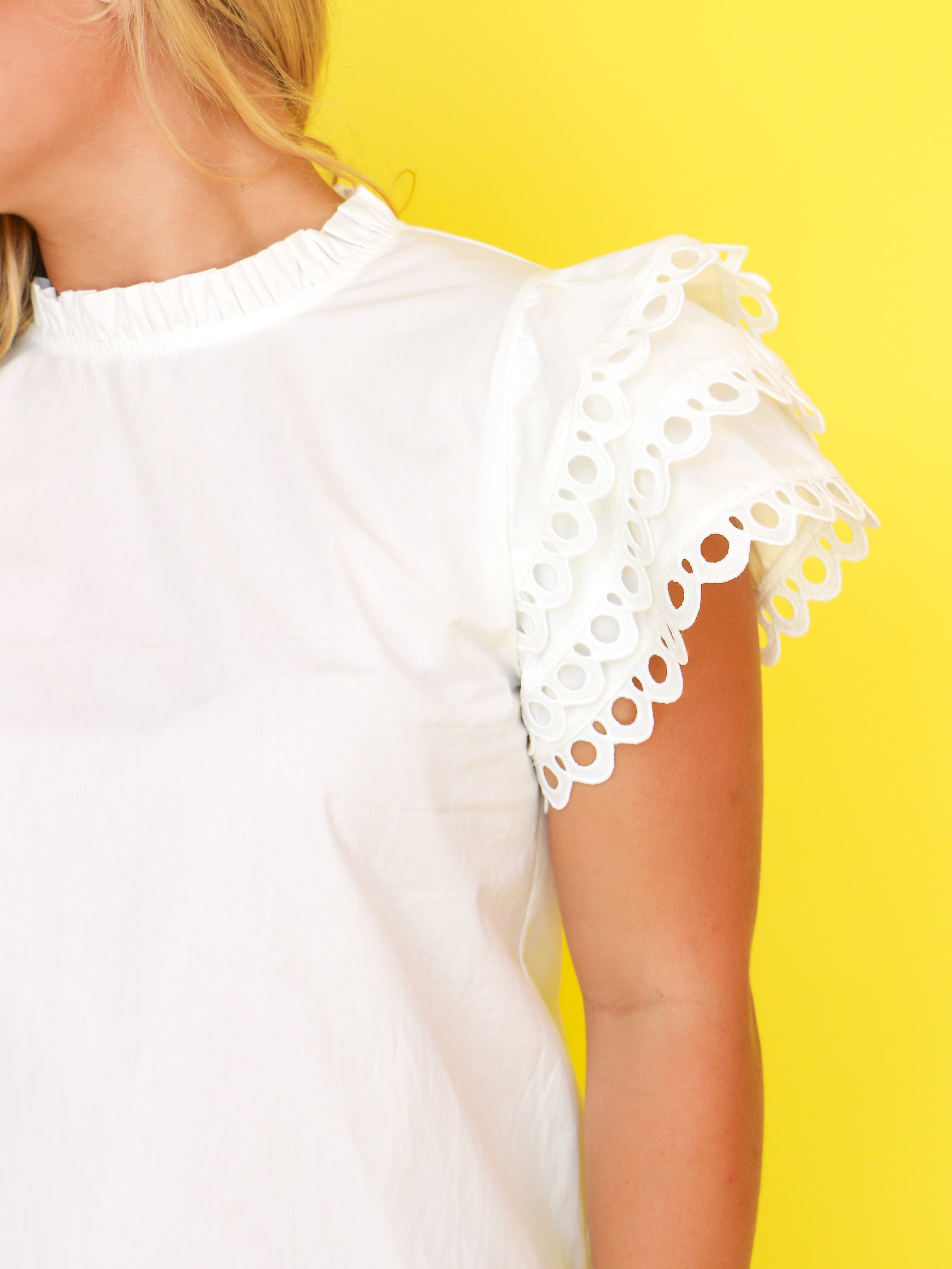 White Eyelet Sleeve Top