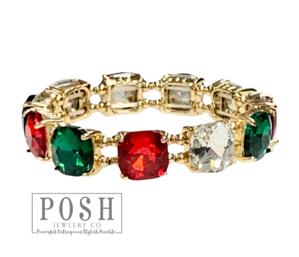 Square Red & Green Rhinestone Bracelet