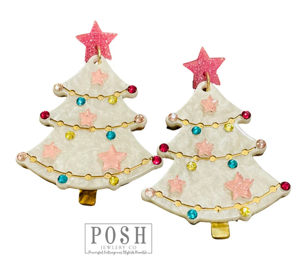 Acrylic White Christmas Tree Earring