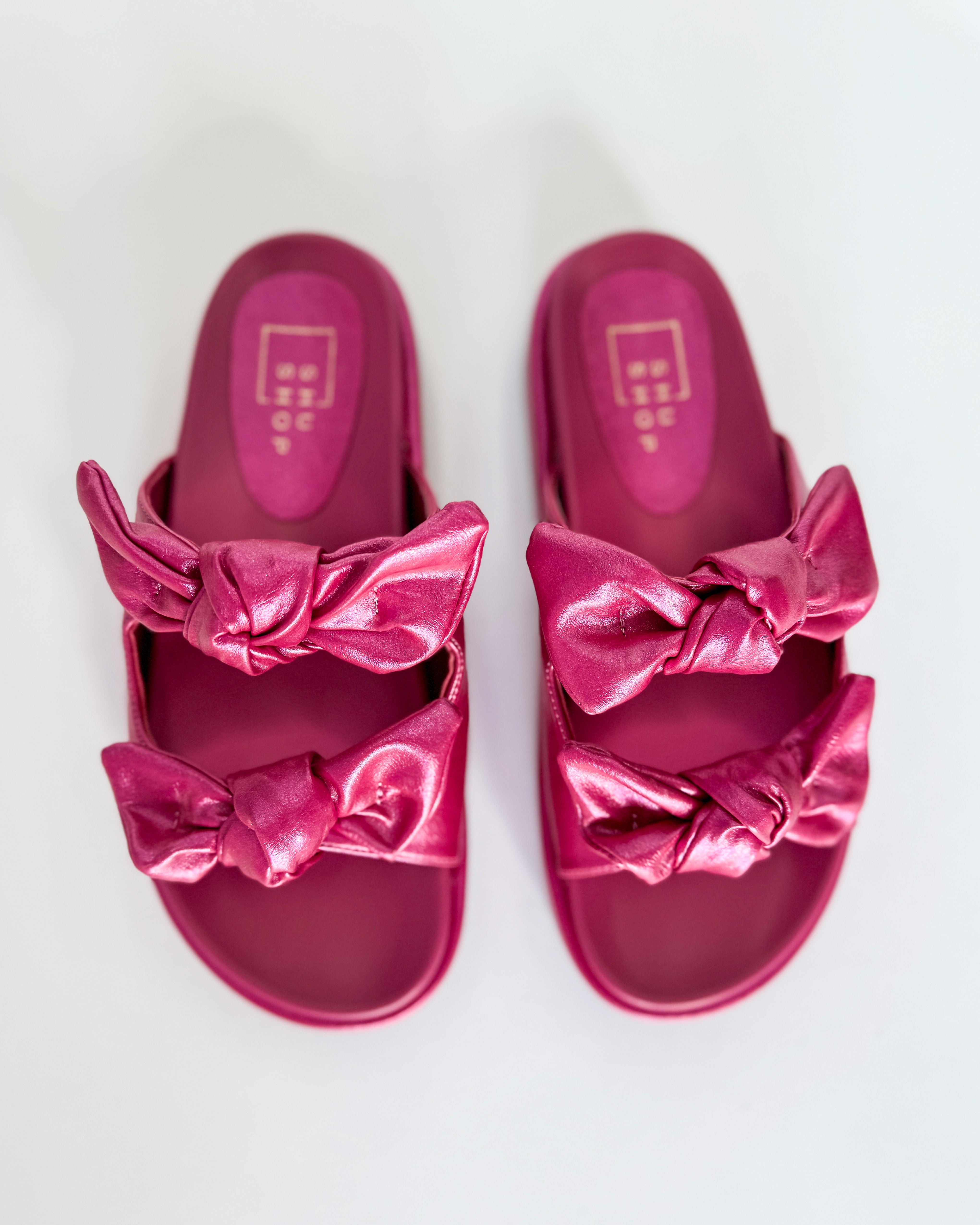 Kiki Bow Slide Sandals in Fuchsia