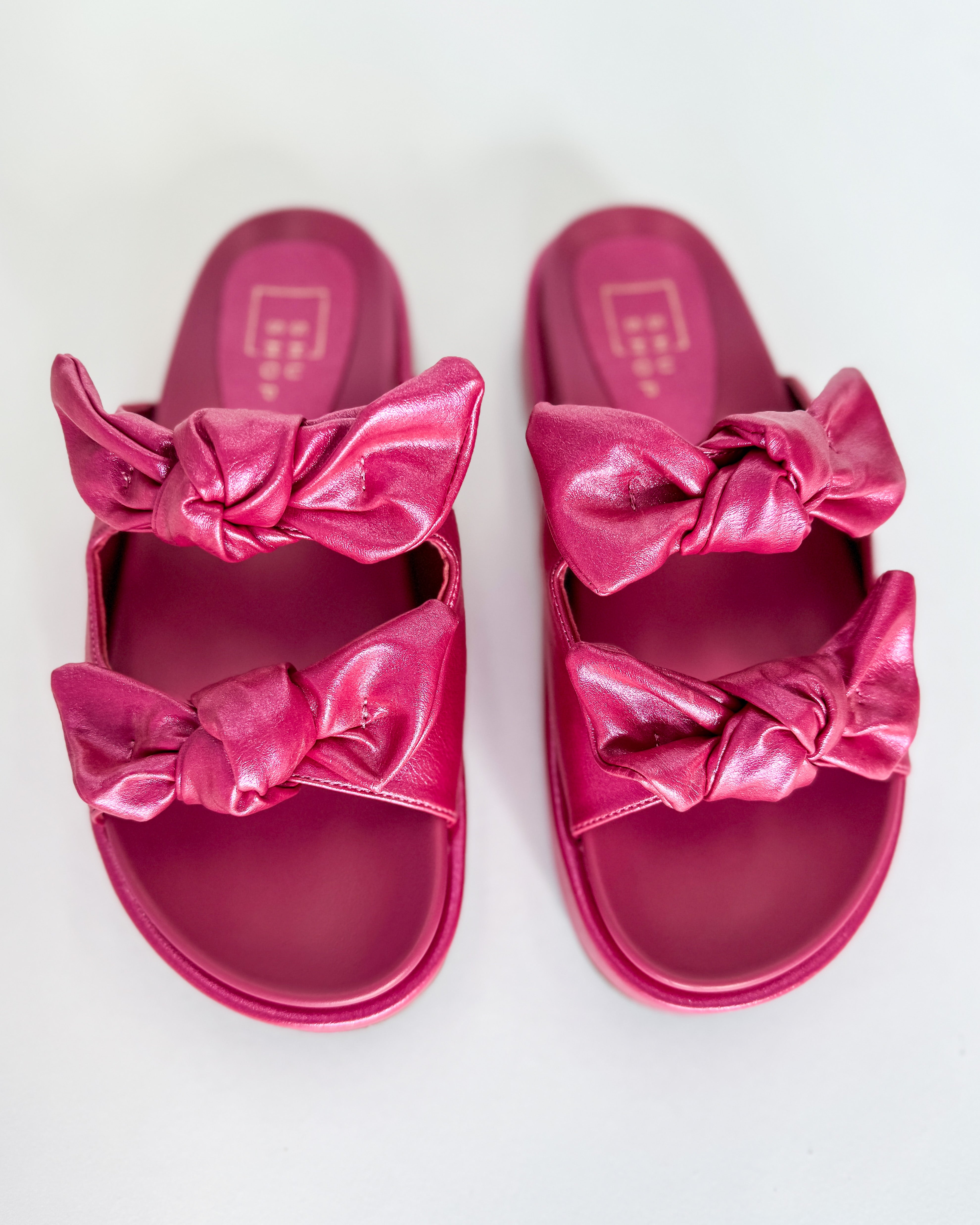 Kiki Bow Slide Sandals in Fuchsia