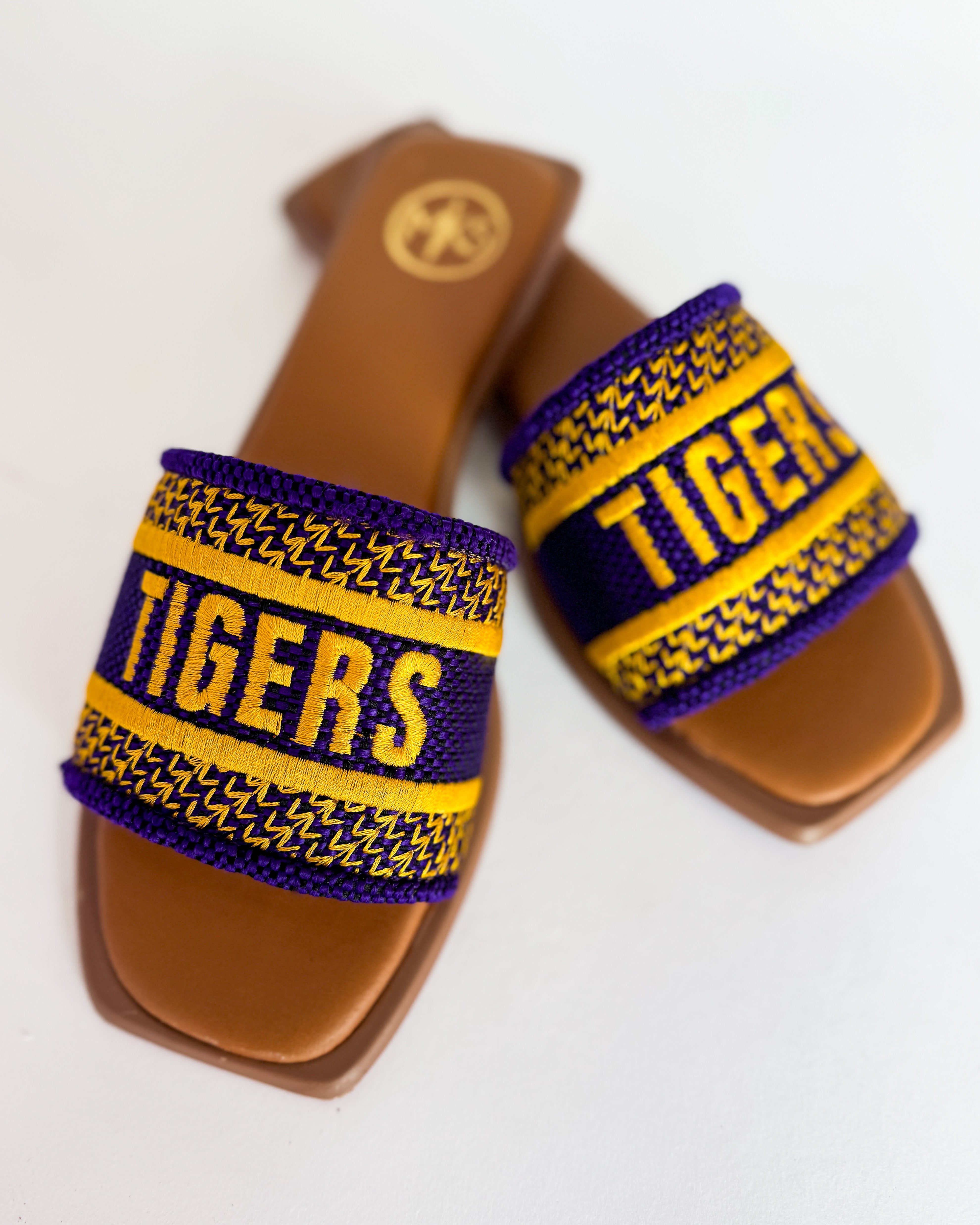 Game Day Tigers Sandals in Purple/Gold