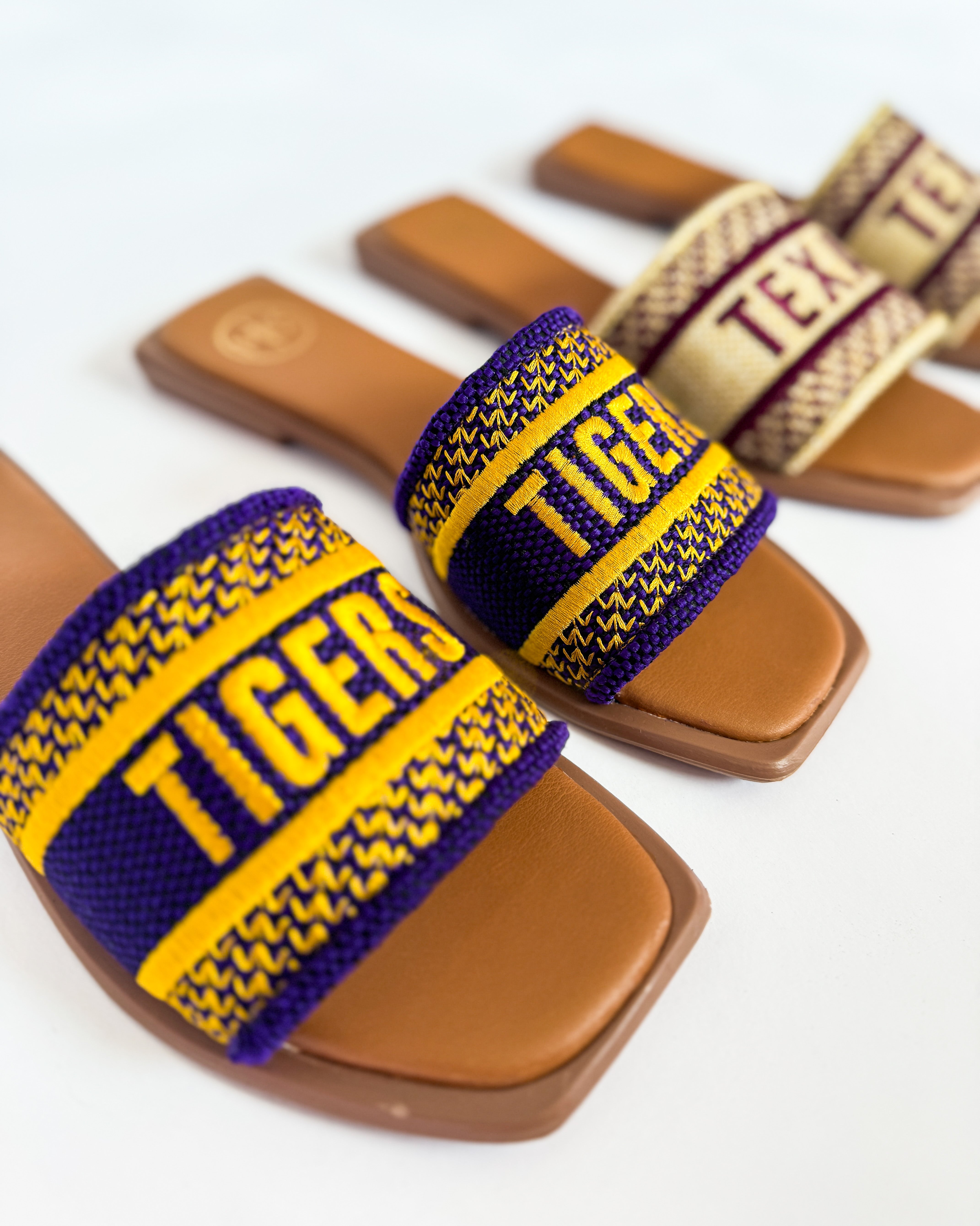 Game Day Tigers Sandals in Purple/Gold