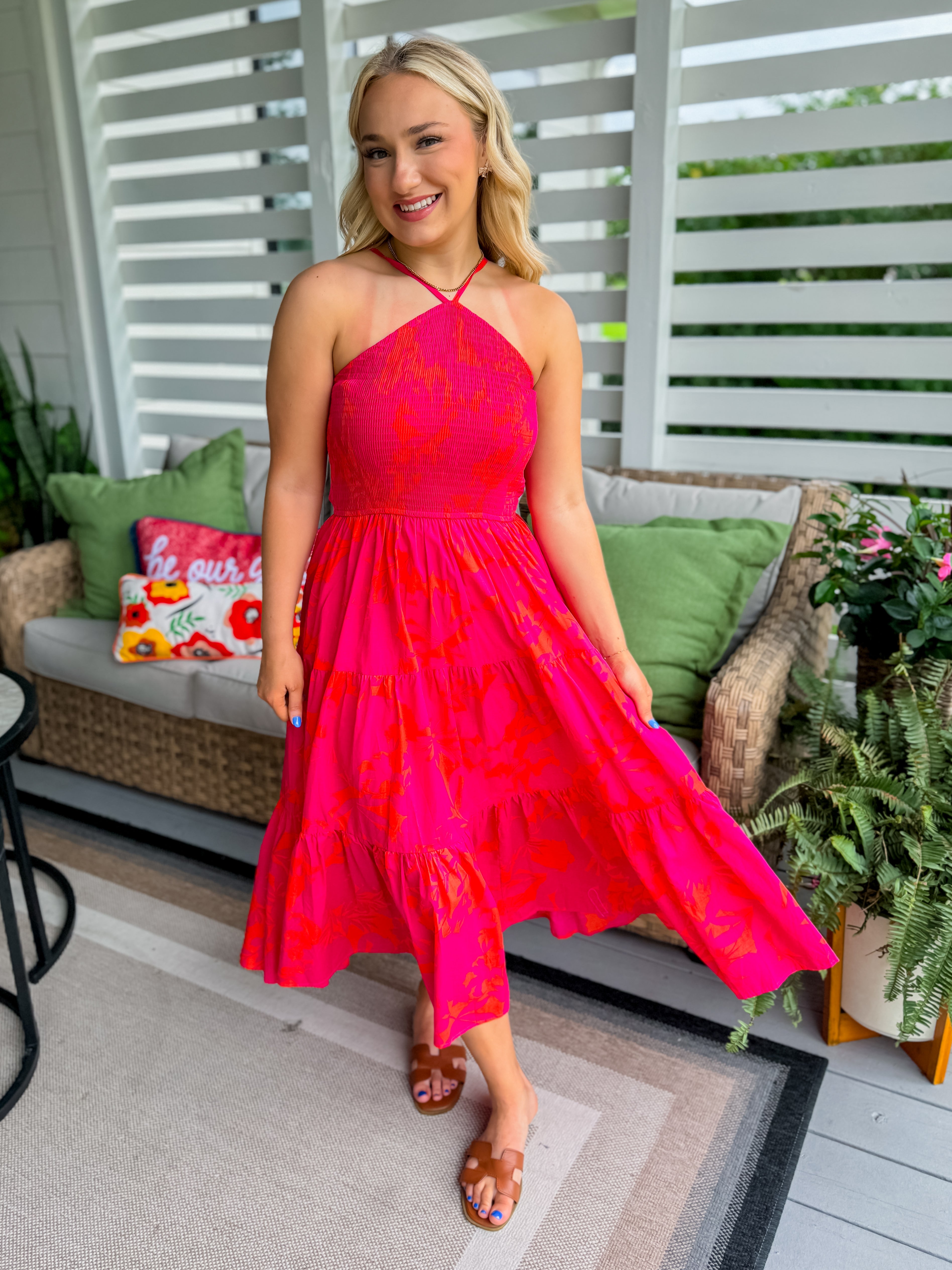 Smocked Maxi Dress in Pink