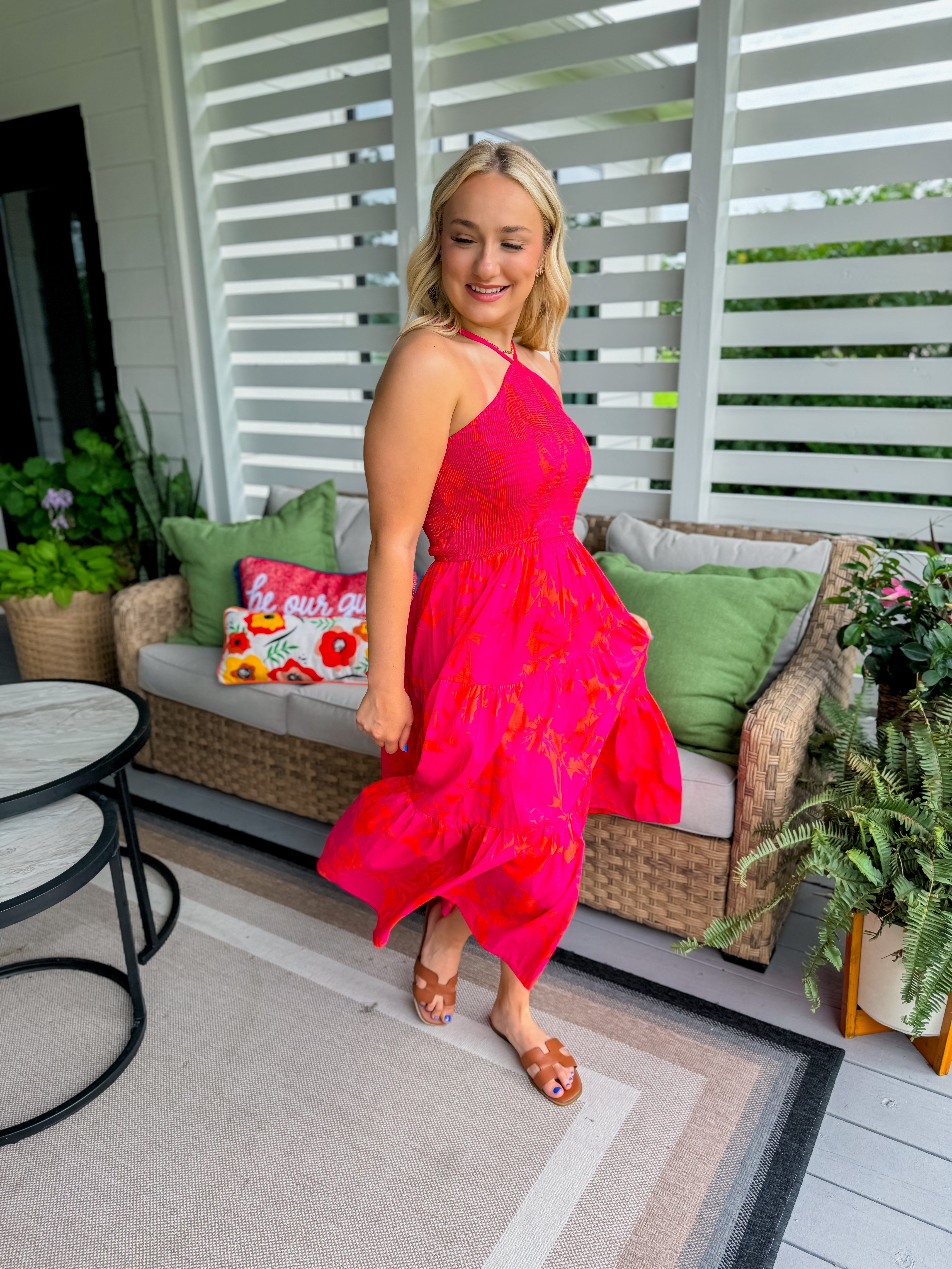 Smocked Maxi Dress in Pink