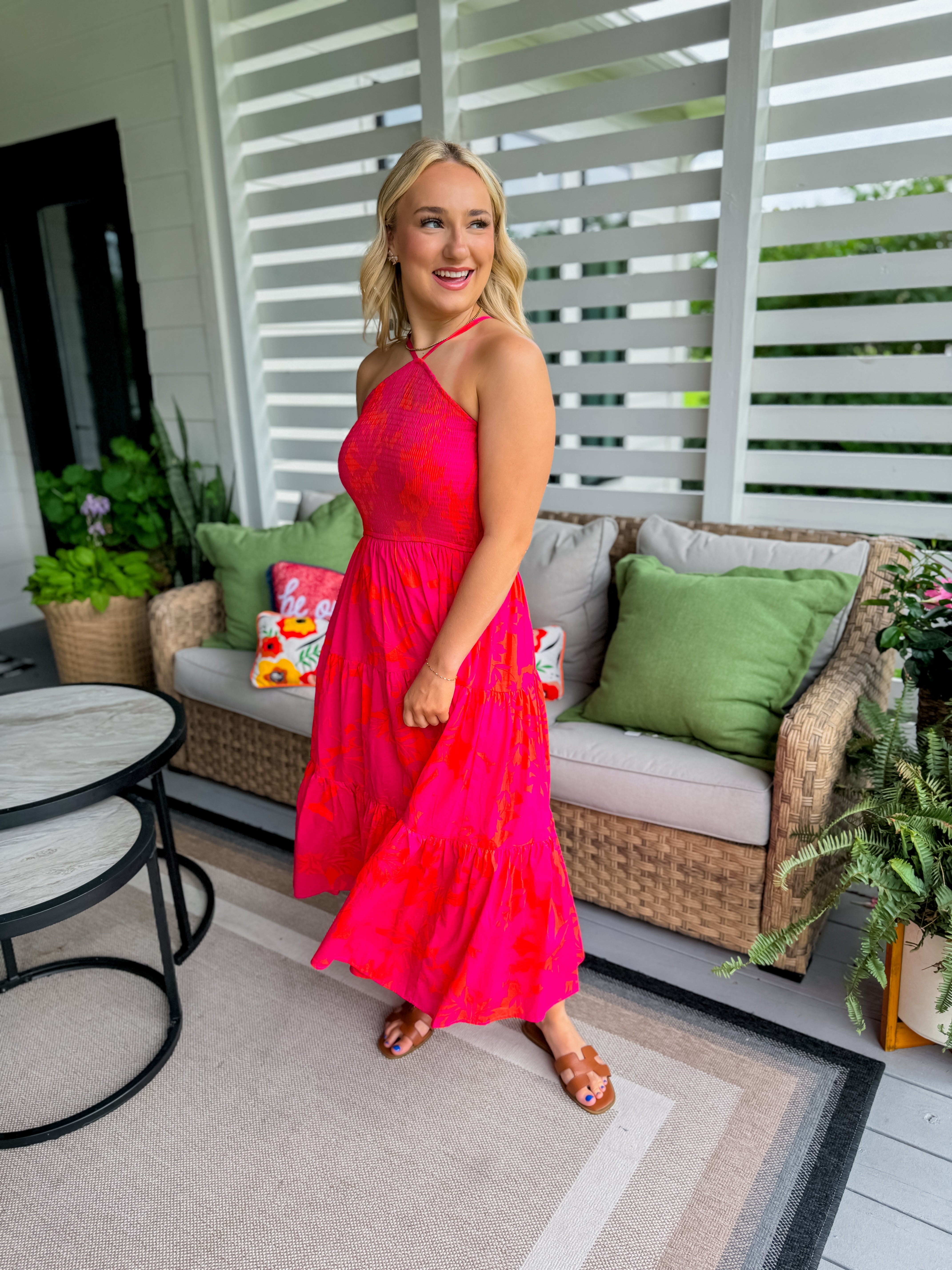 Smocked Maxi Dress in Pink