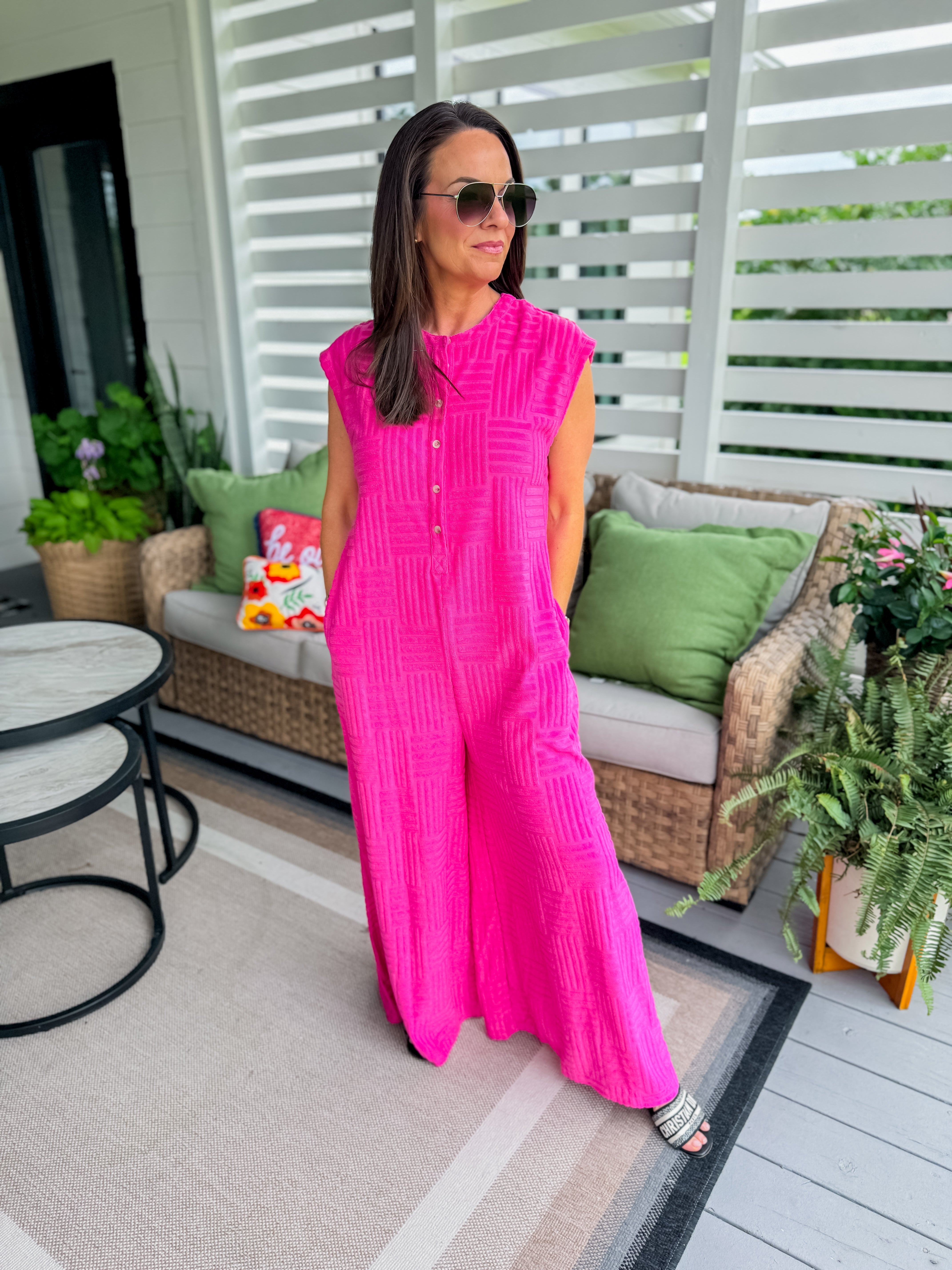 Hot Pink Textured Jumpsuit